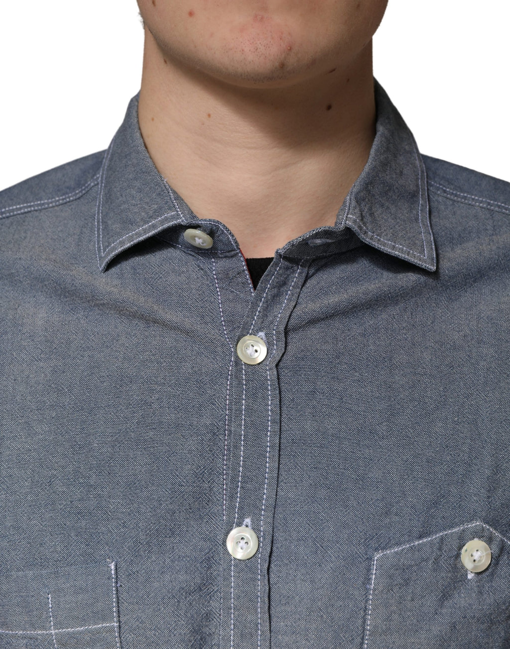 Dark Blue Slim Fit Collared Long Sleeve Denim Shirt
