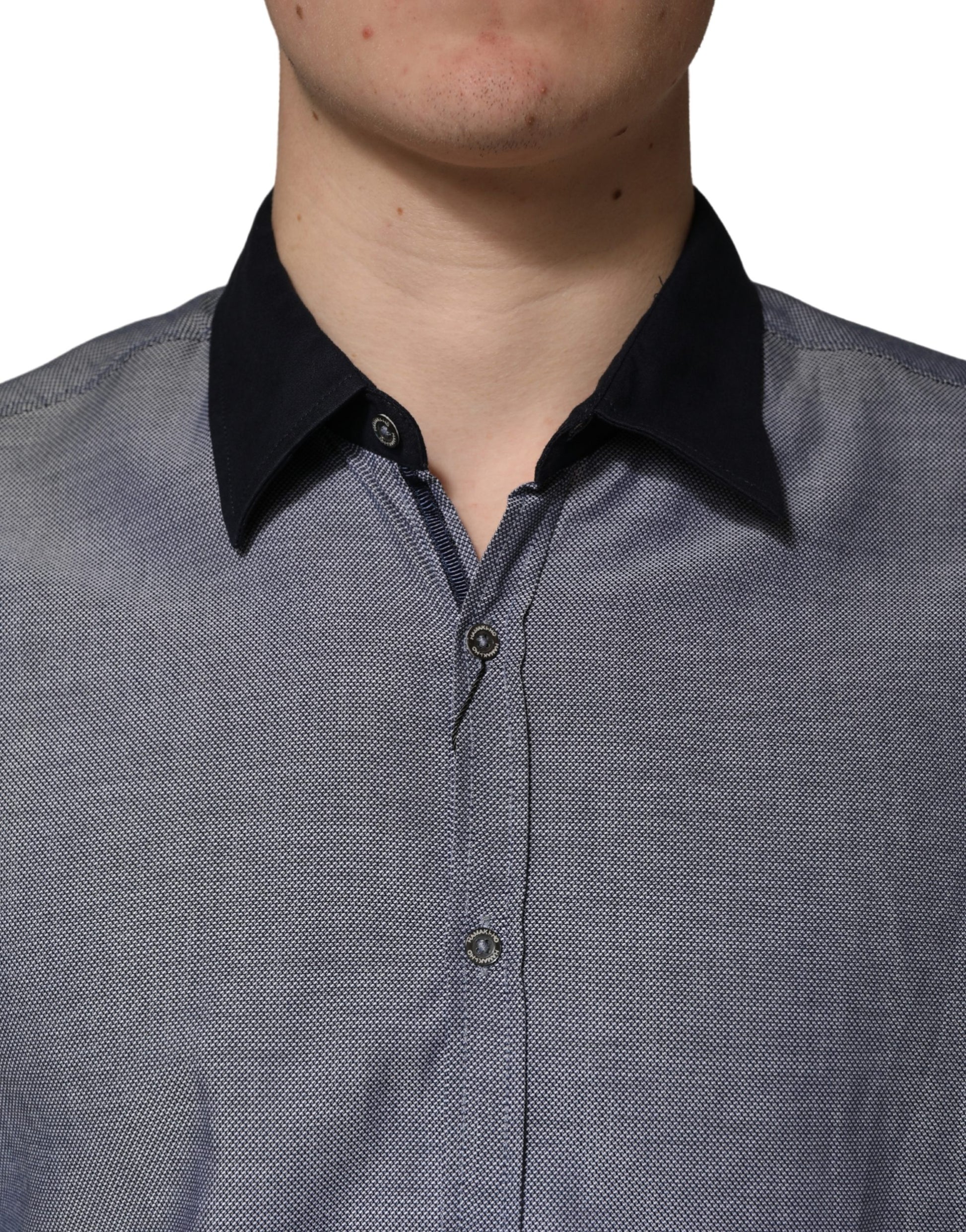 Dark Blue Cotton Long Sleeves Collared Dress Formal Shirt