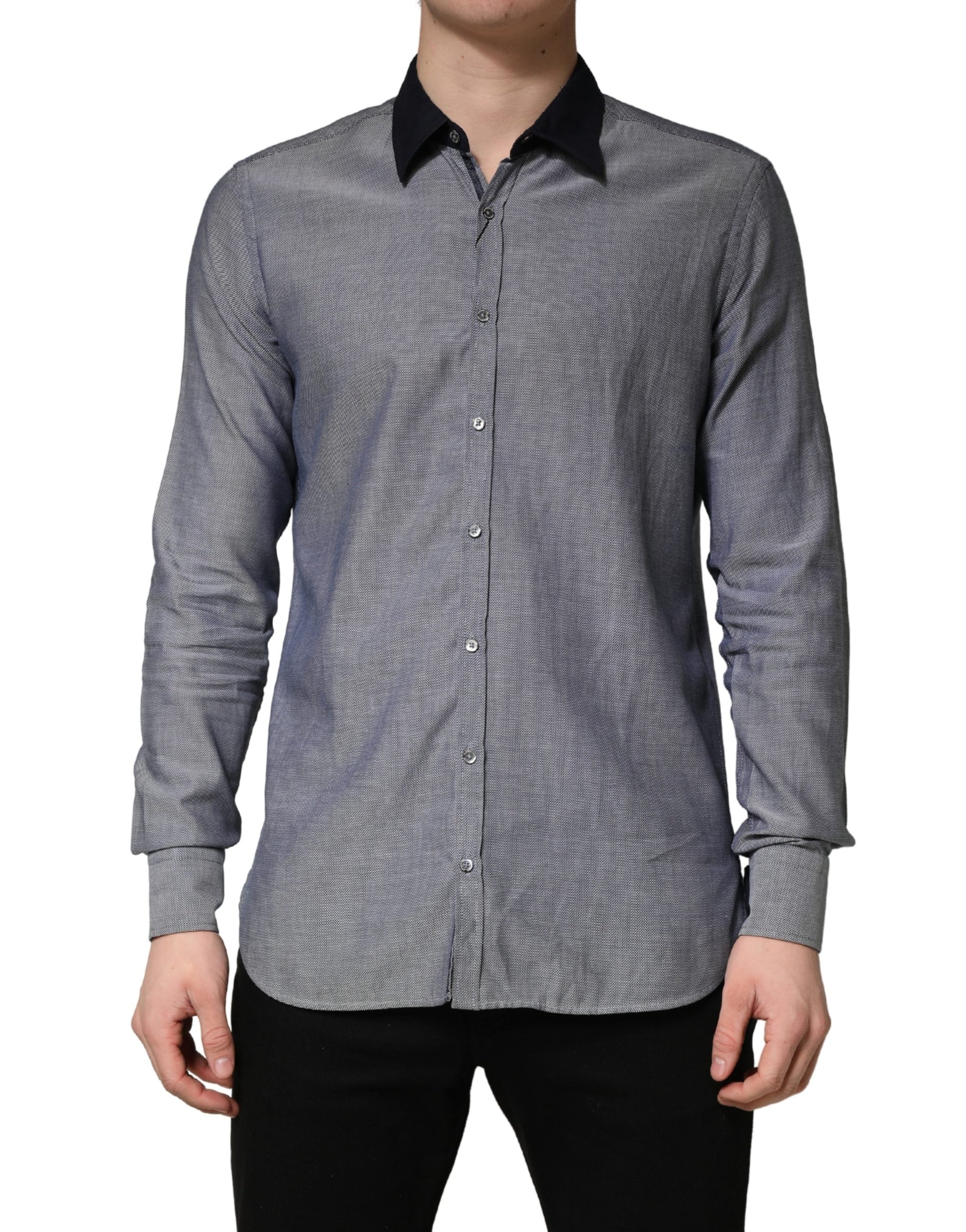 Dark Blue Cotton Long Sleeves Collared Dress Formal Shirt