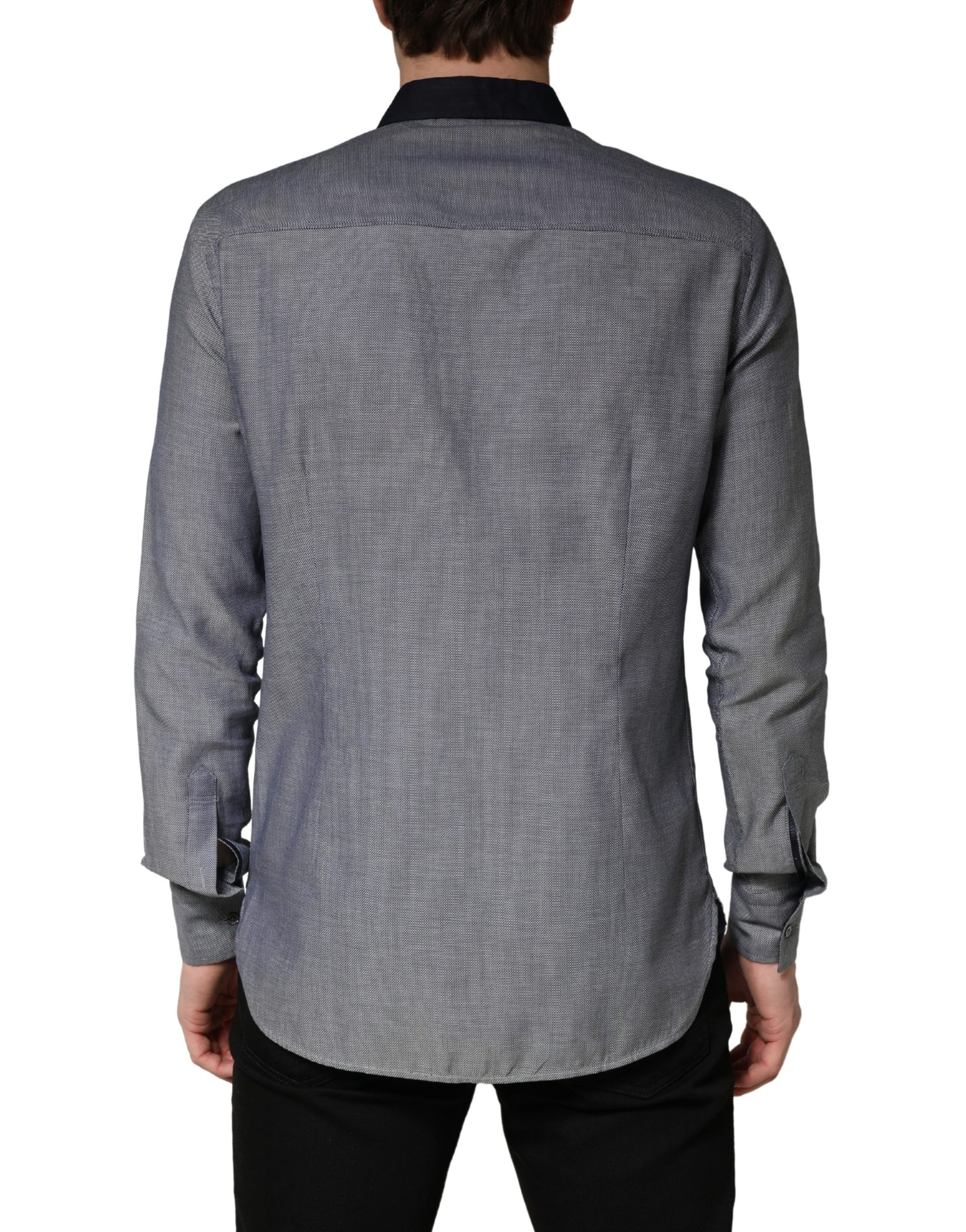 Dark Blue Cotton Long Sleeves Collared Dress Formal Shirt