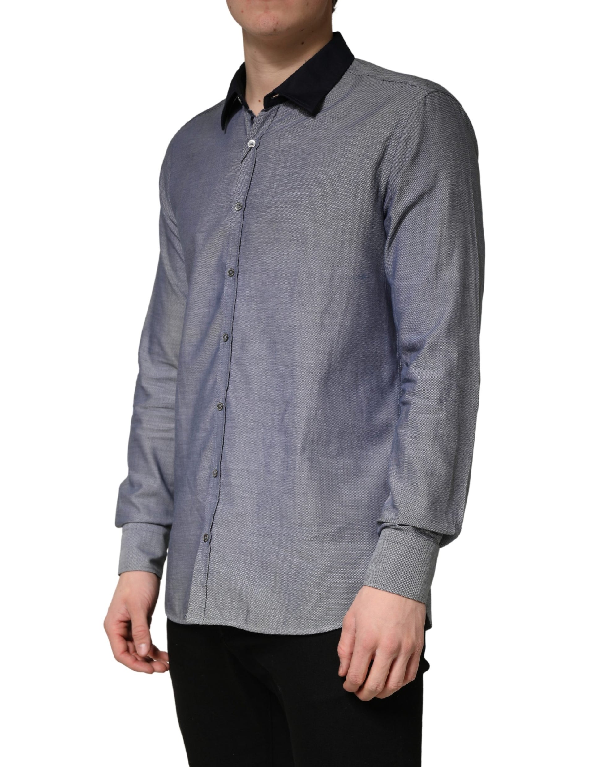 Dark Blue Cotton Long Sleeves Collared Dress Formal Shirt