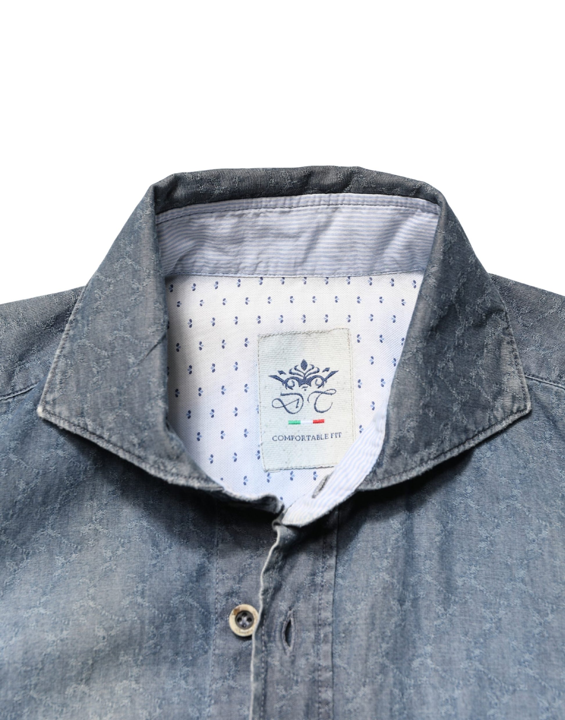 DarkBlue Long Sleeve Collared Denim Shirt