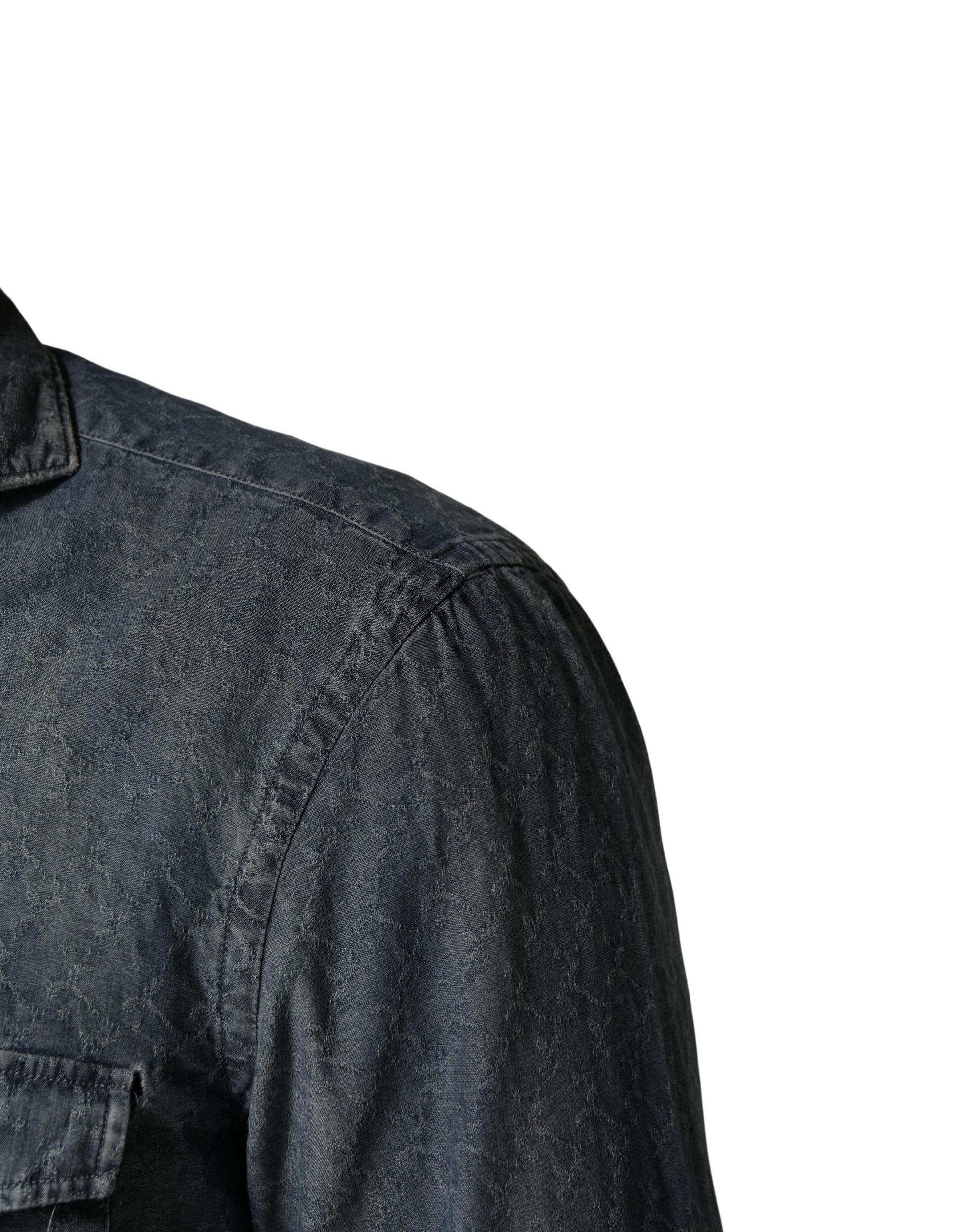 DarkBlue Long Sleeve Collared Denim Shirt