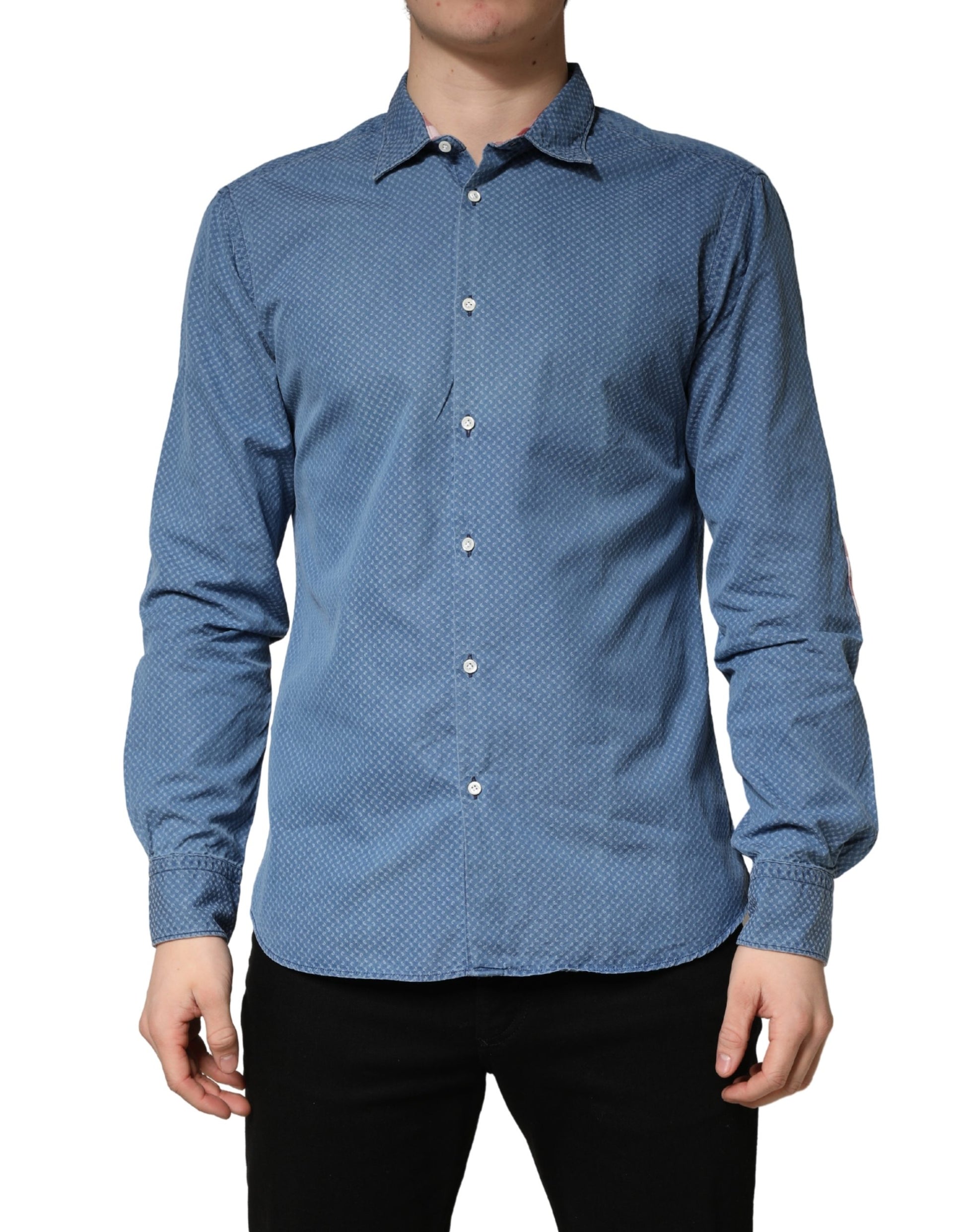 Blue Cotton Slim Fit Collared LongSleeve Casual Shirt