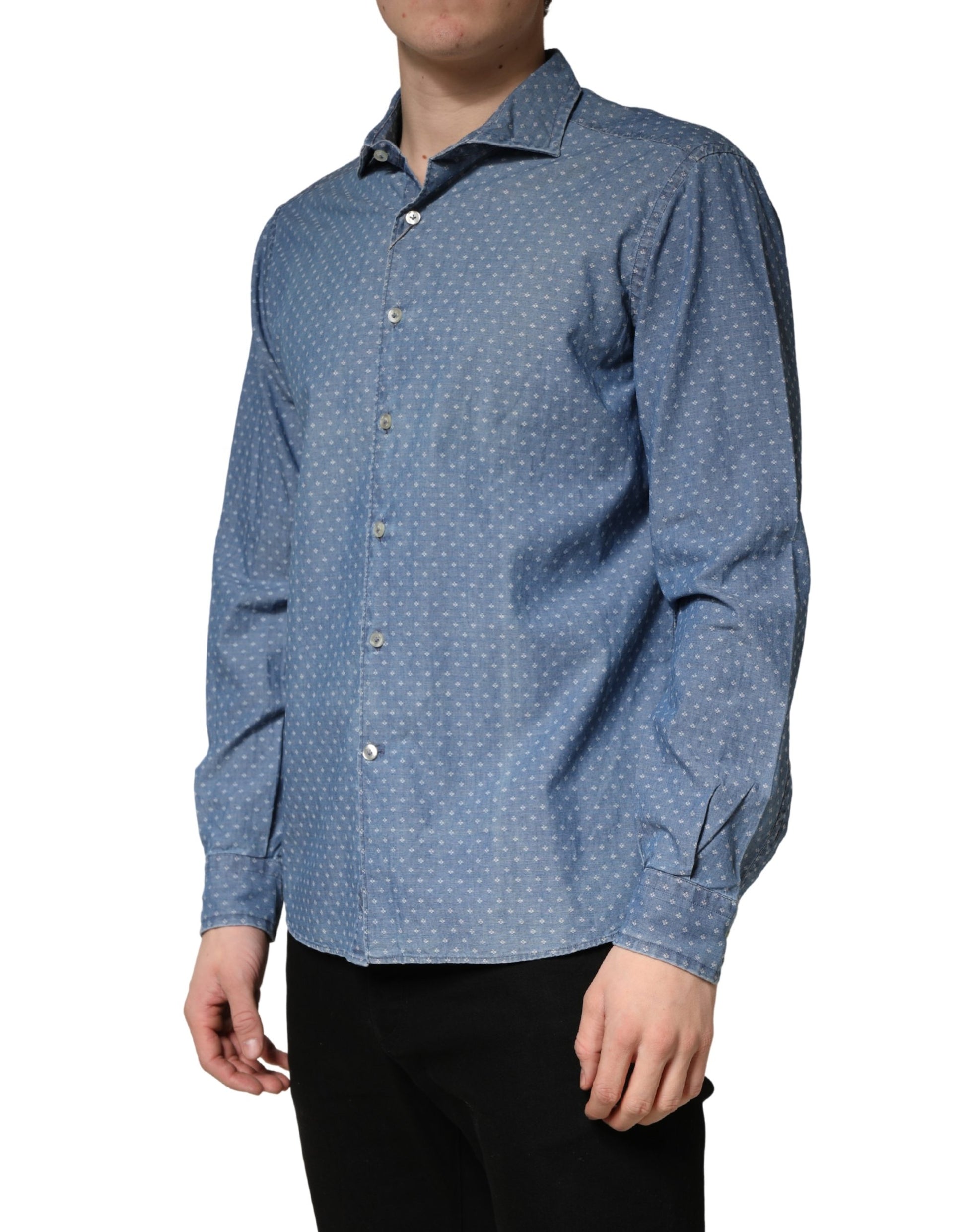 Blue Long Sleeve Collared Casual Shirt
