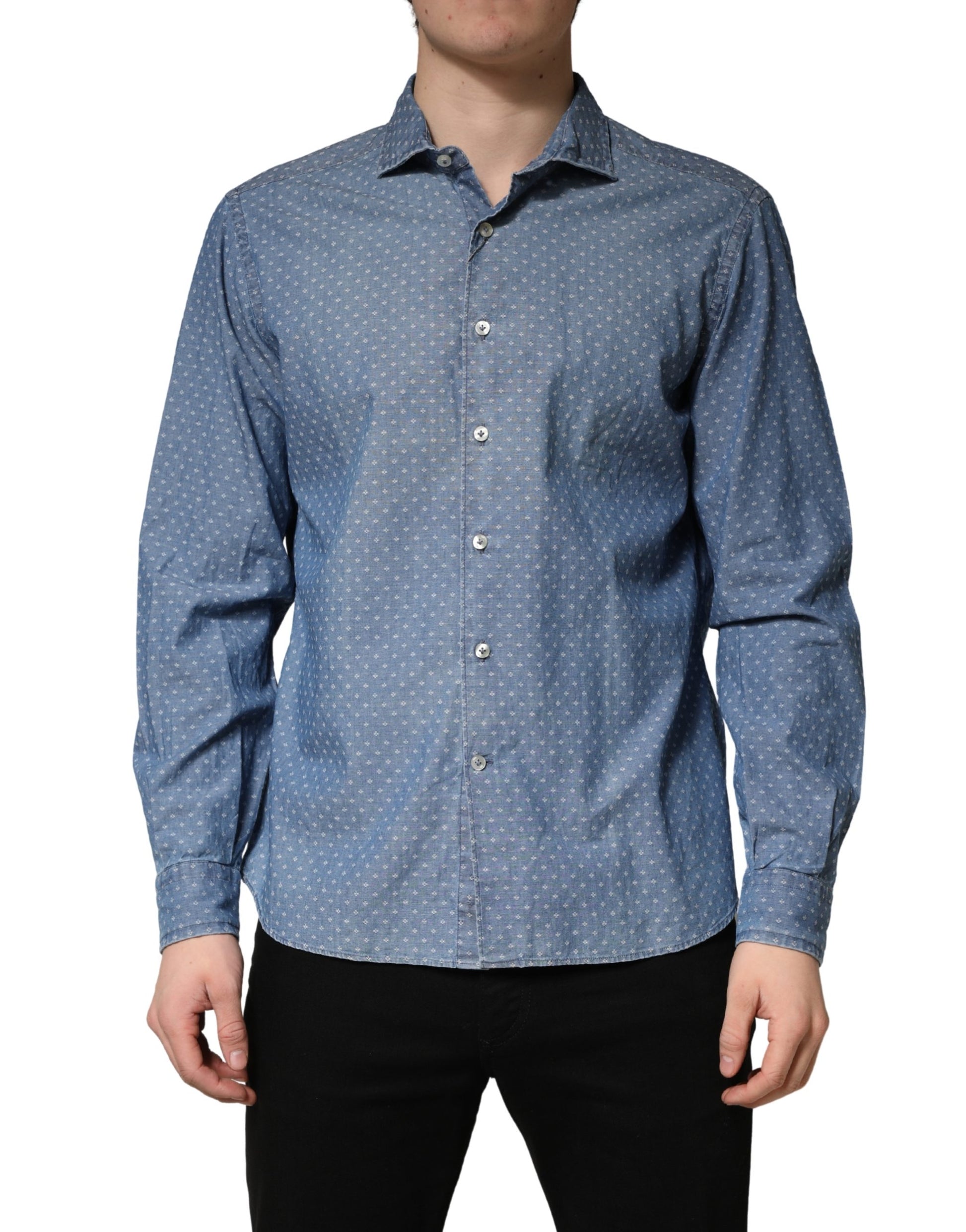 Blue Long Sleeve Collared Casual Shirt