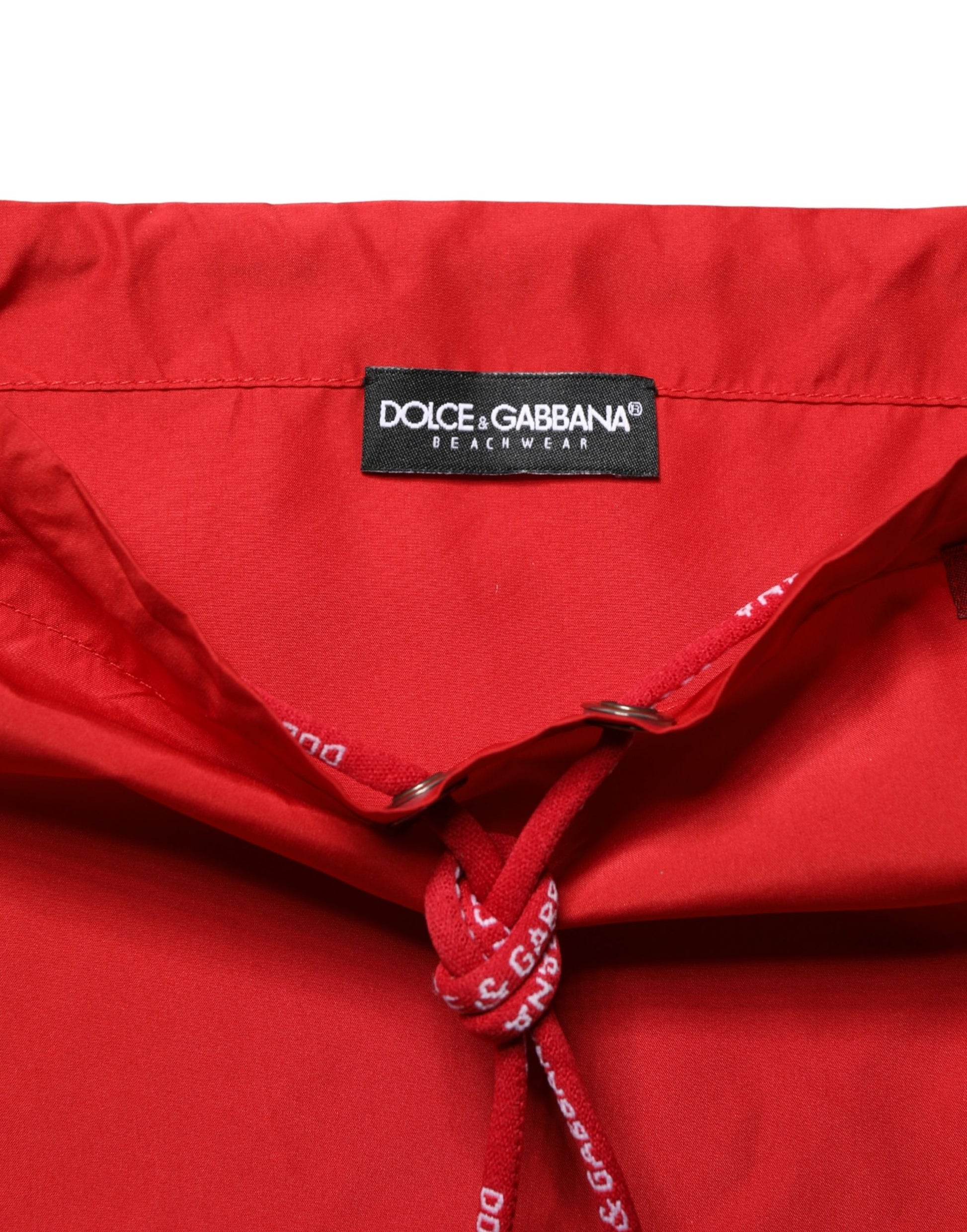 Red Polyester Men Drawstring Shorts Swimwear