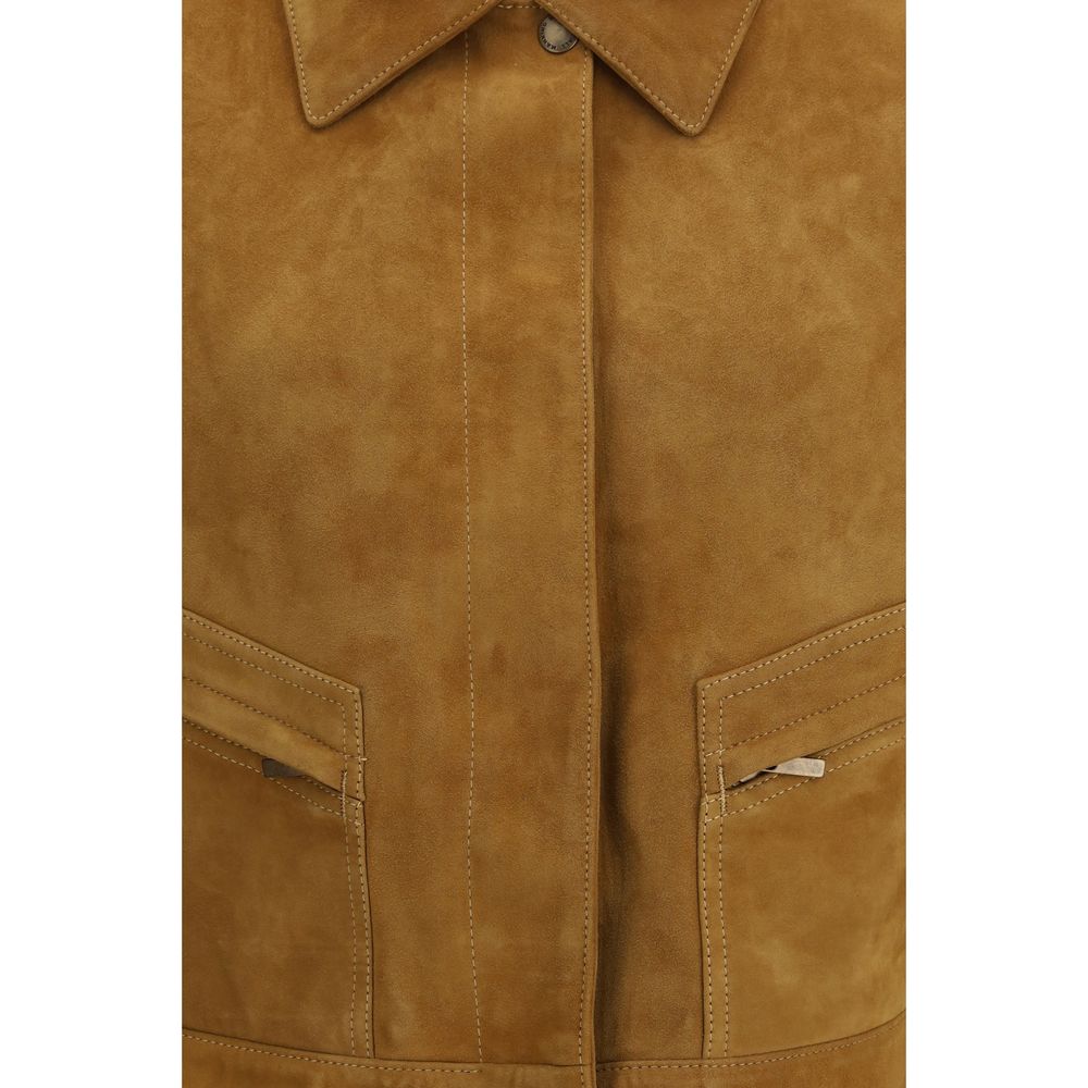Beige Suede Leather Coat