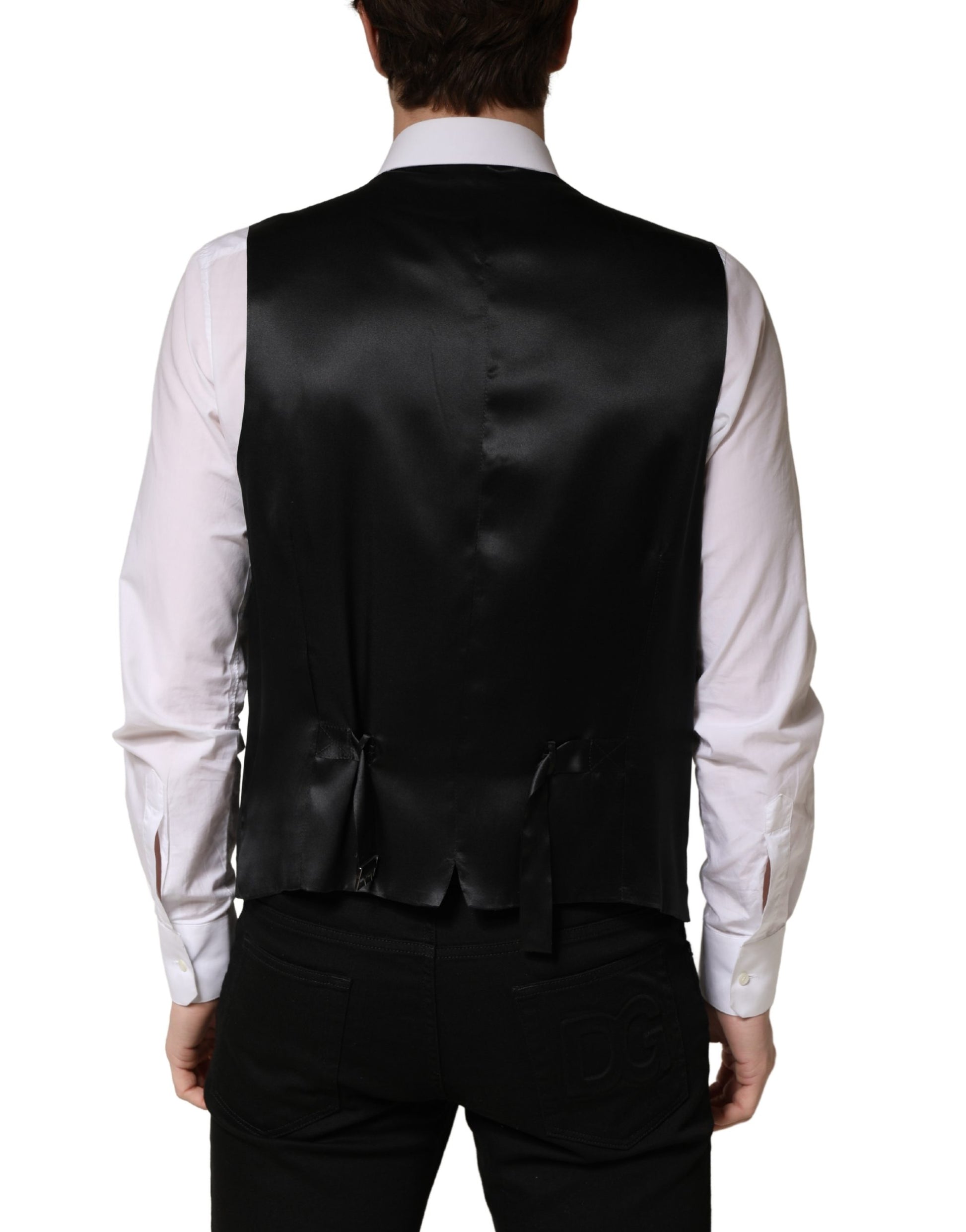 Black Wool Single Breasted Men Waistcoat Vest