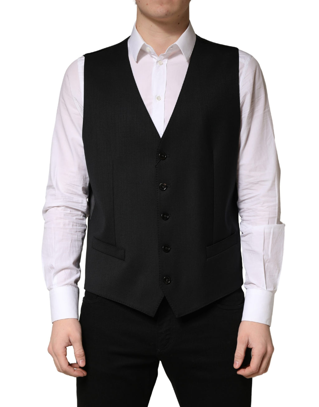 Black Wool Single Breasted Men Waistcoat Vest