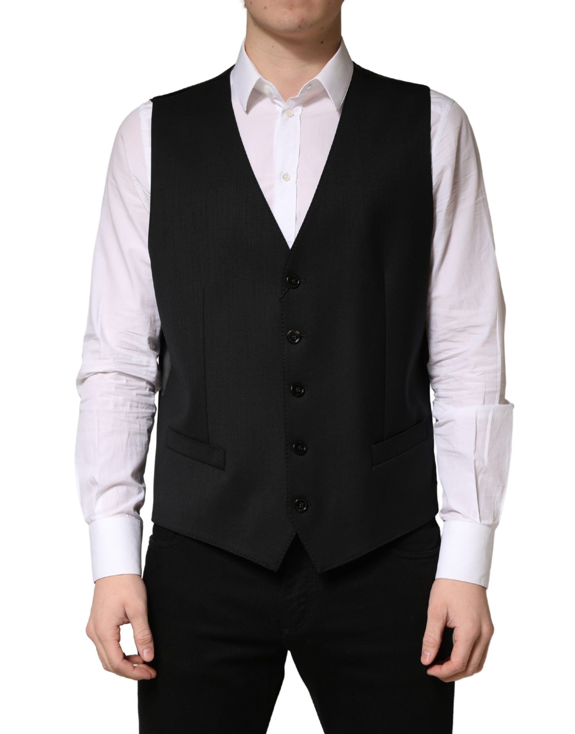Black Wool Single Breasted Men Waistcoat Vest