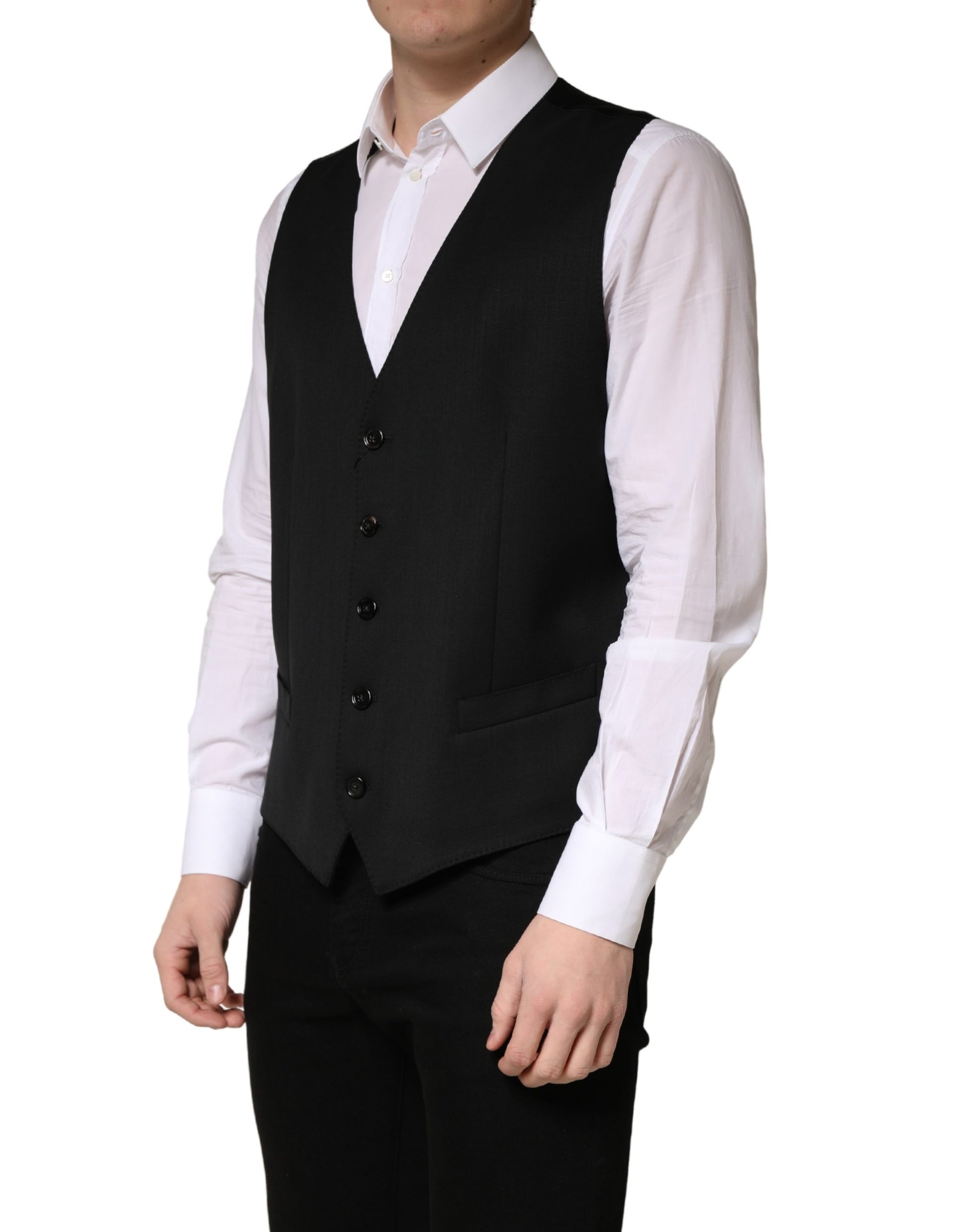 Black Wool Single Breasted Men Waistcoat Vest