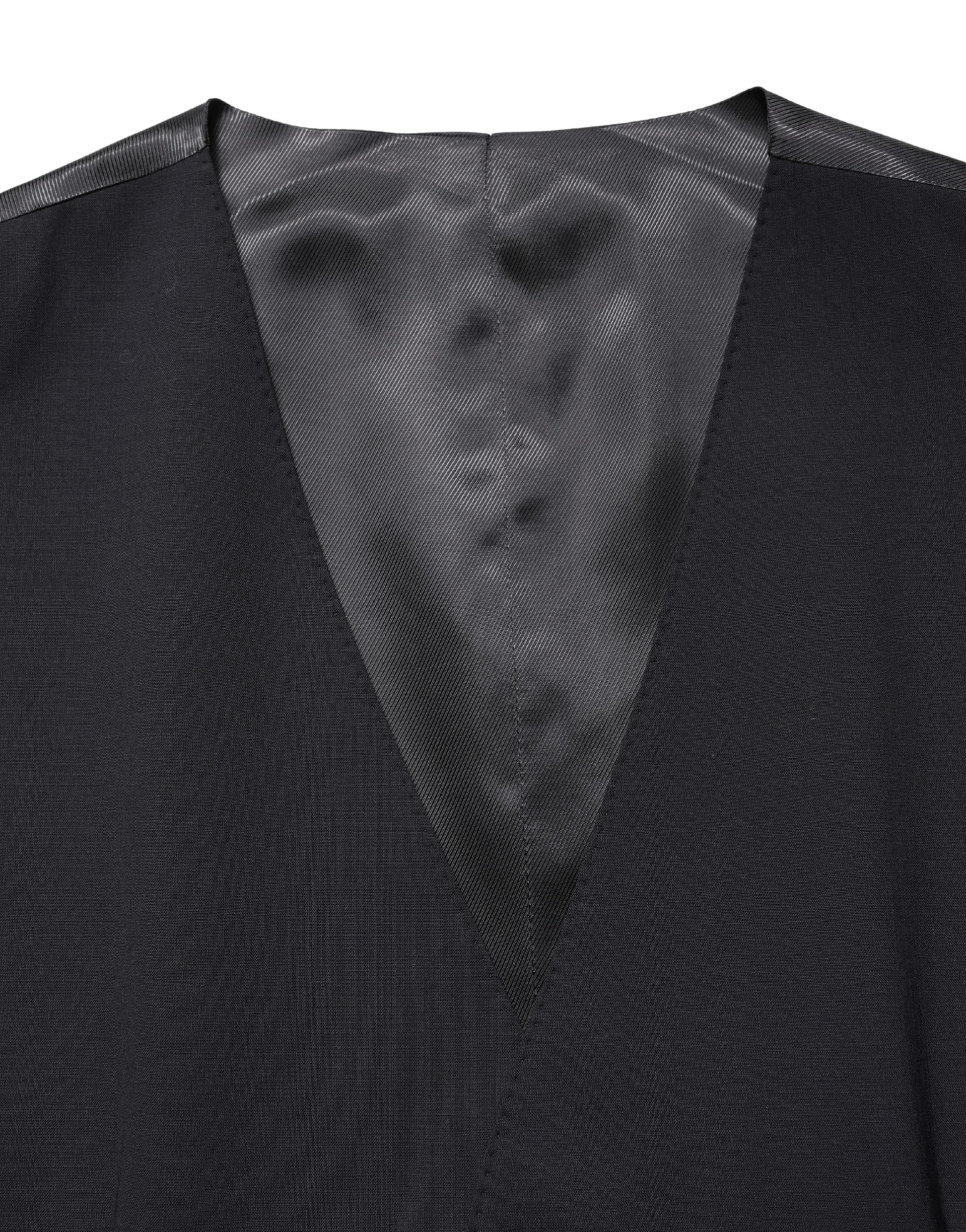 Black Wool Single Breasted Waistcoat Vest