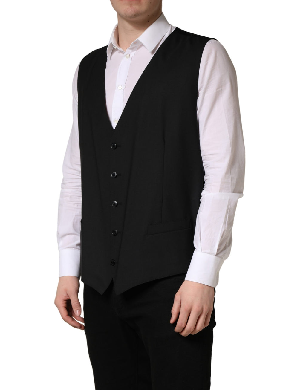 Black Wool Single Breasted Waistcoat Vest
