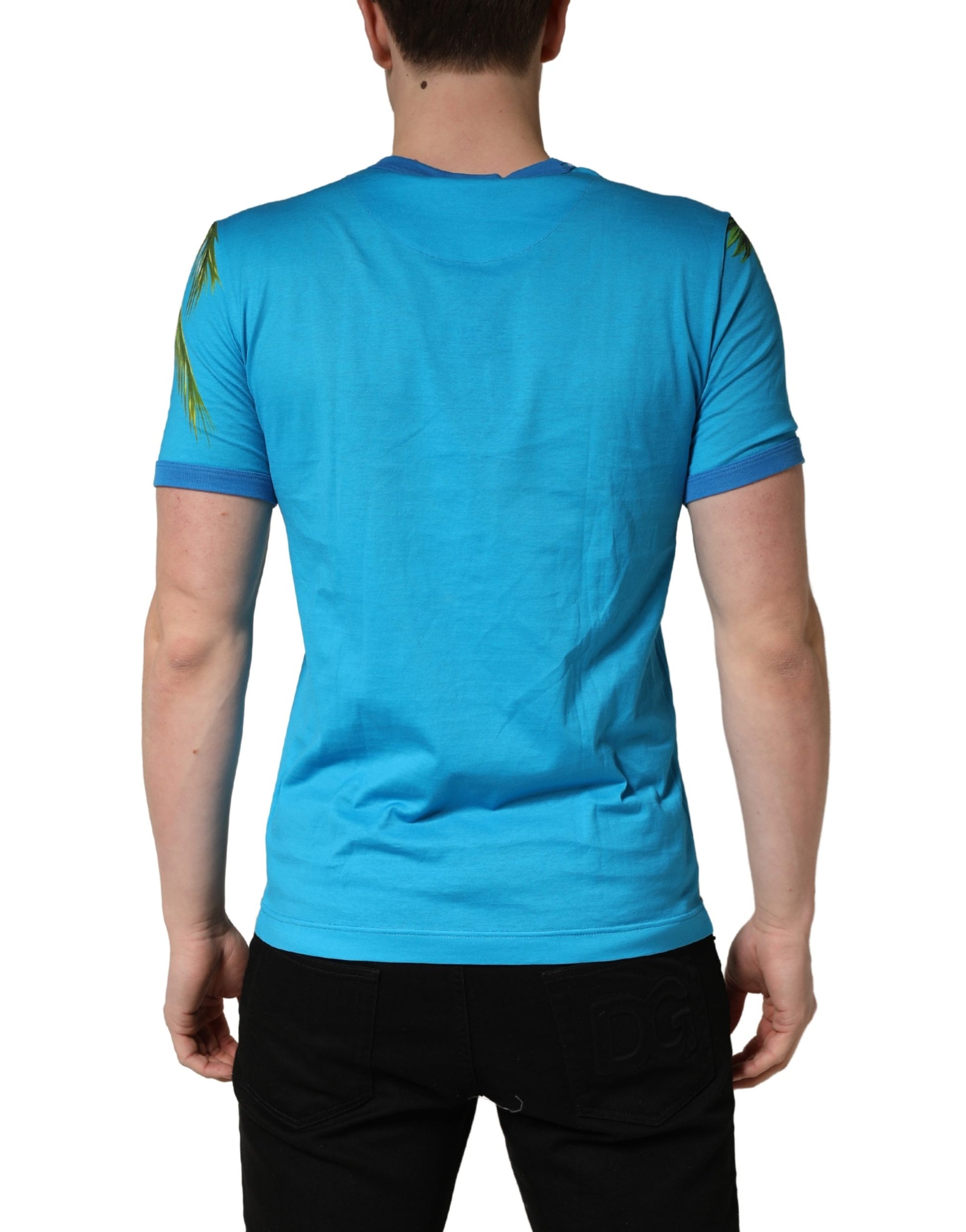 Blue Palm Tree Print Cotton CrewNeck T-shirt