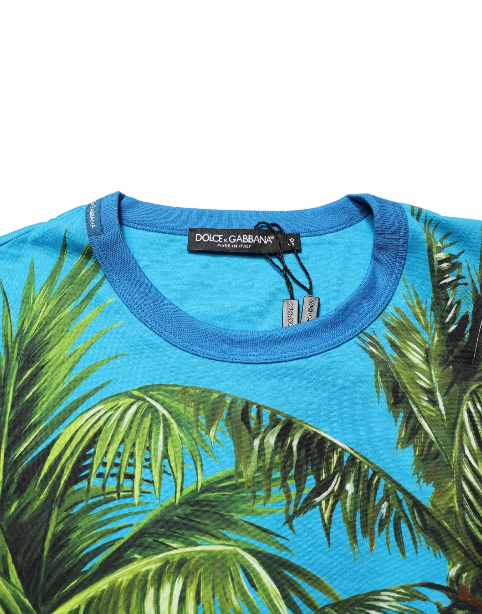 Blue Palm Tree Print Cotton CrewNeck T-shirt