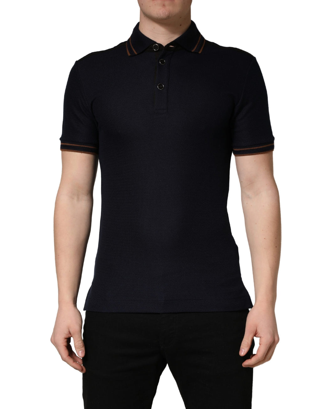 Dark Blue Silk Short Sleeve Men Polo T-shirt