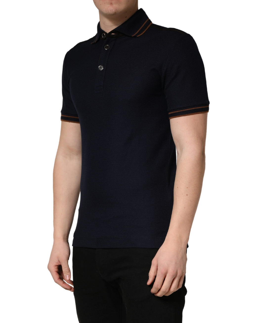 Dark Blue Silk Short Sleeve Men Polo T-shirt