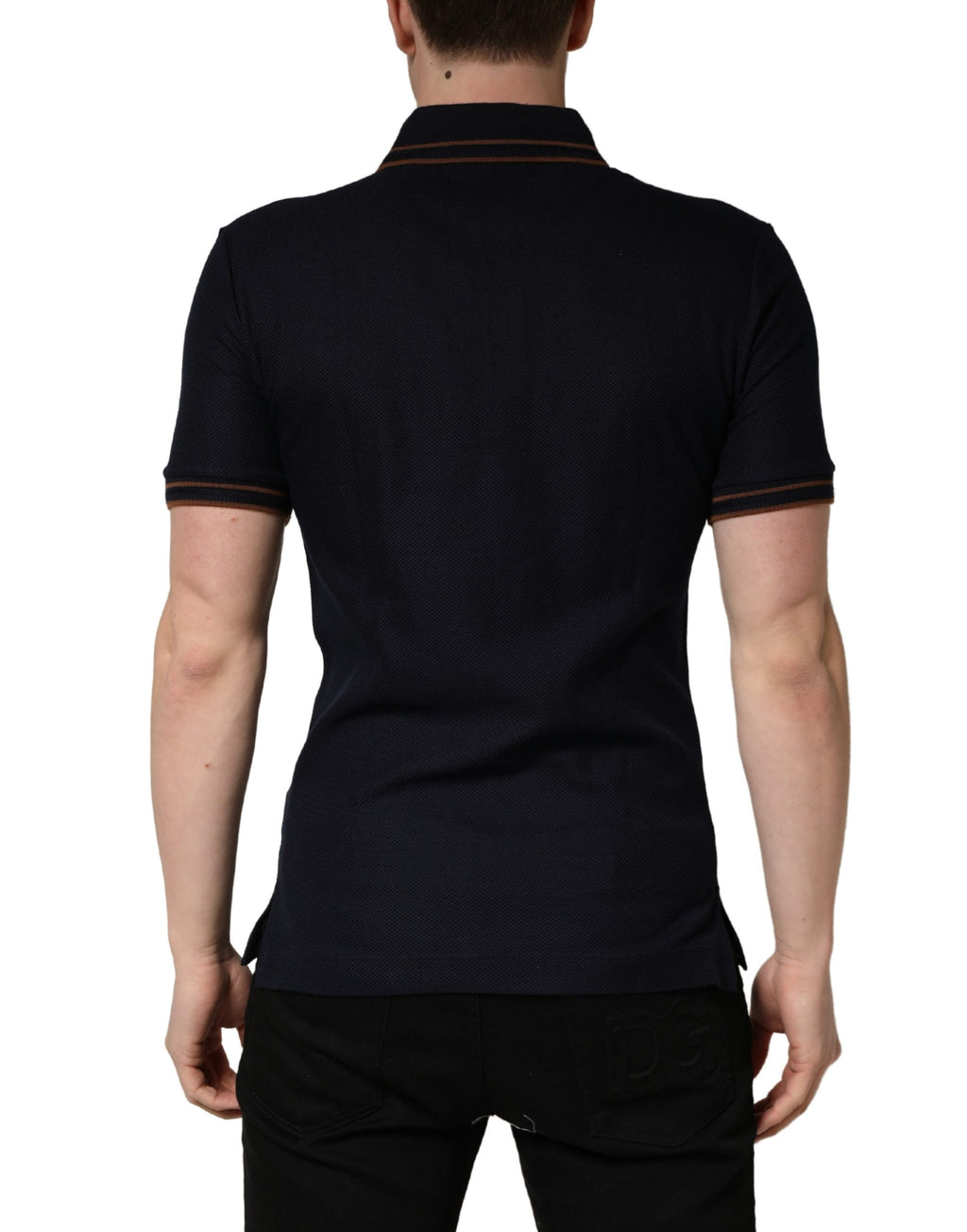 Dark Blue Silk Short Sleeve Men Polo T-shirt