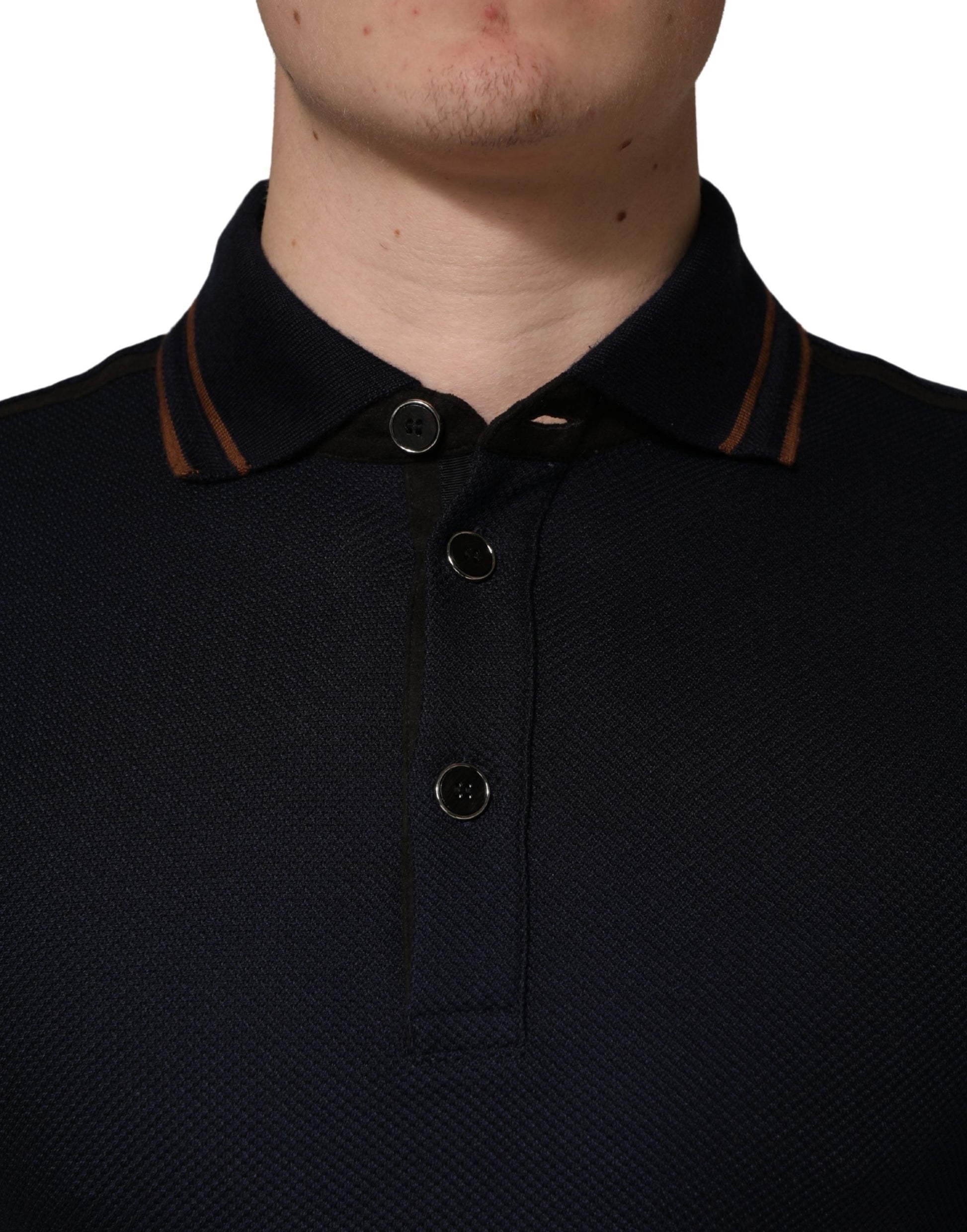 Dark Blue Silk Short Sleeve Men Polo T-shirt