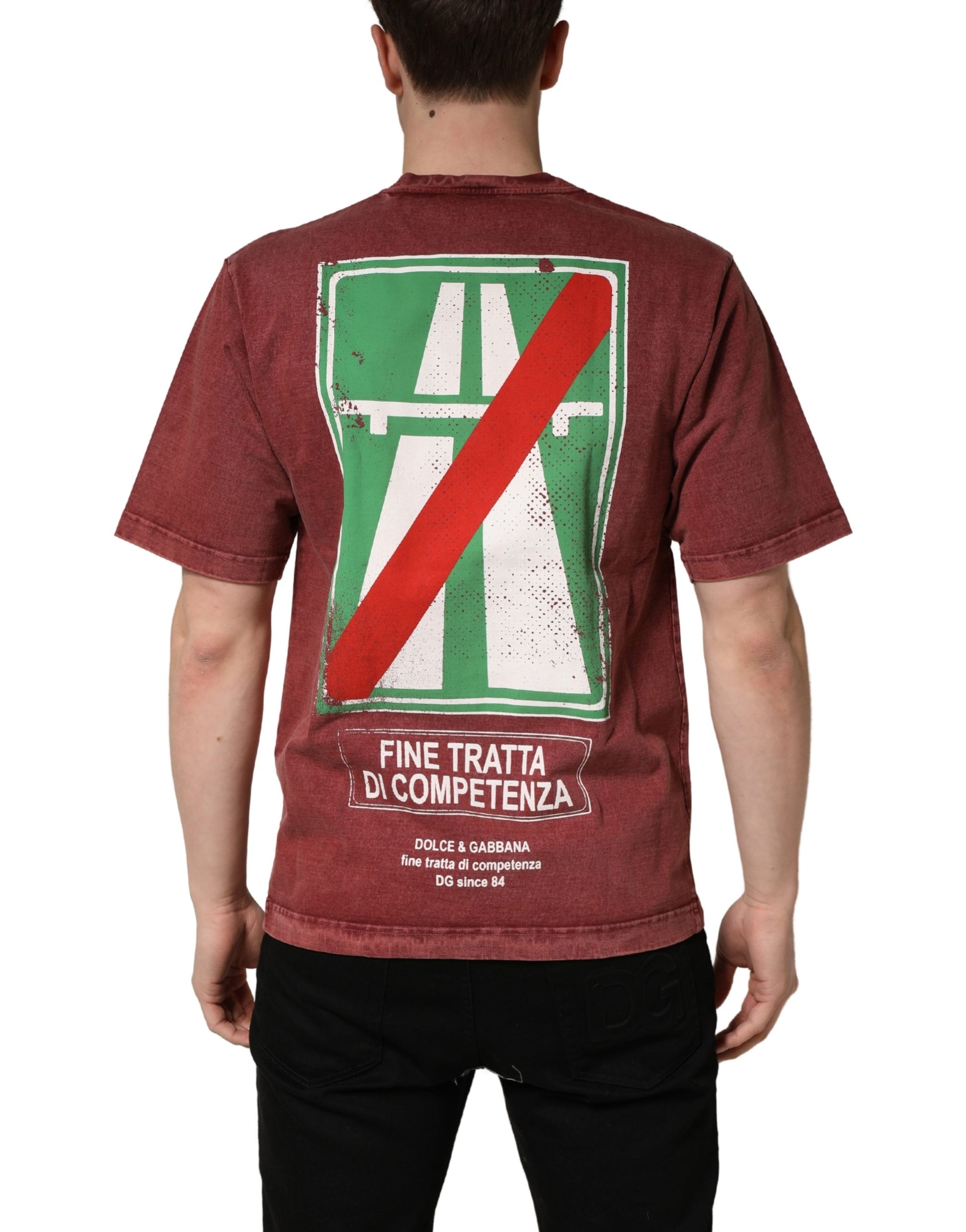 Maroon Print Round Neck Short Sleeve T-shirt