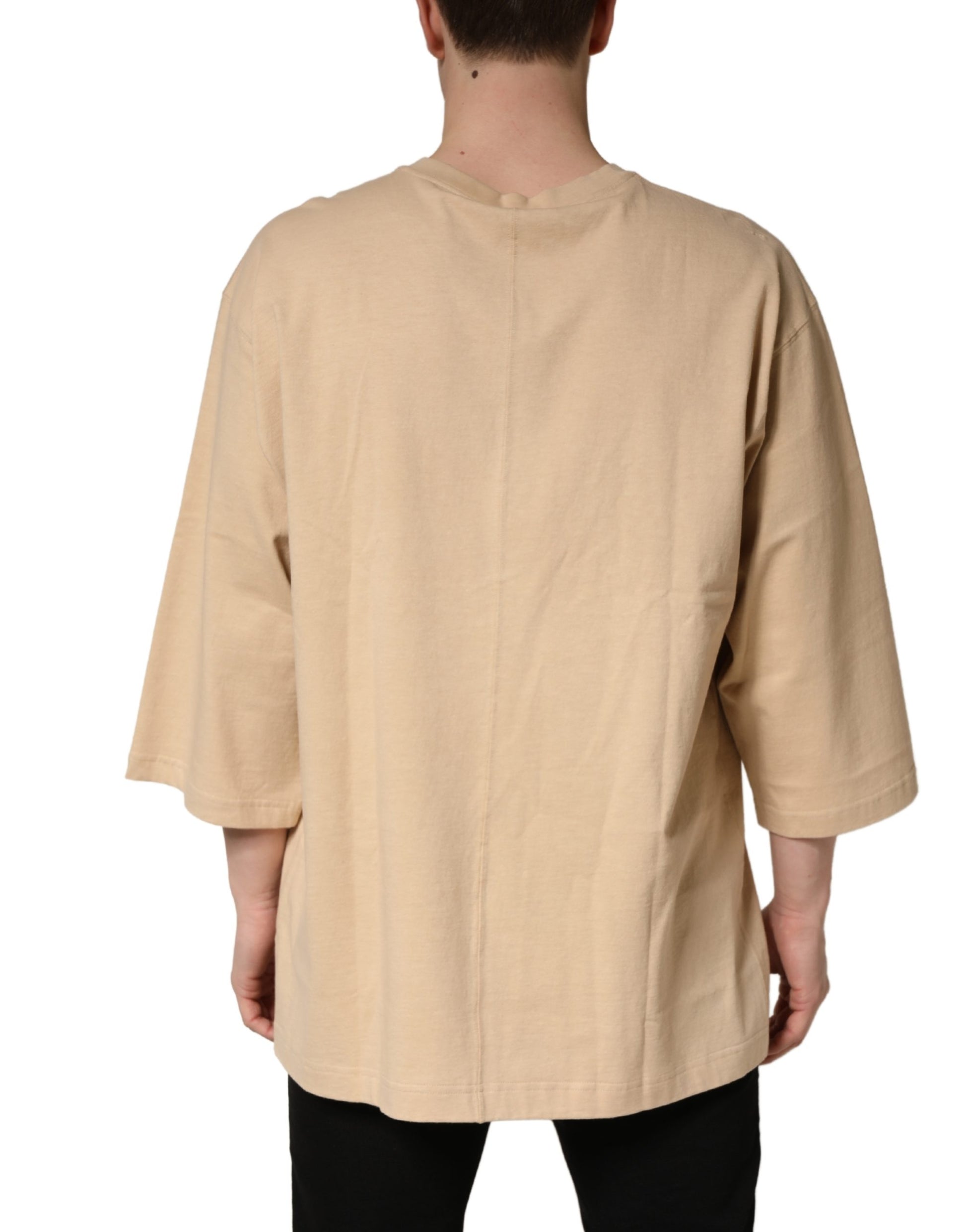 Beige Cotton Roundneck Oversized Fit T-shirt