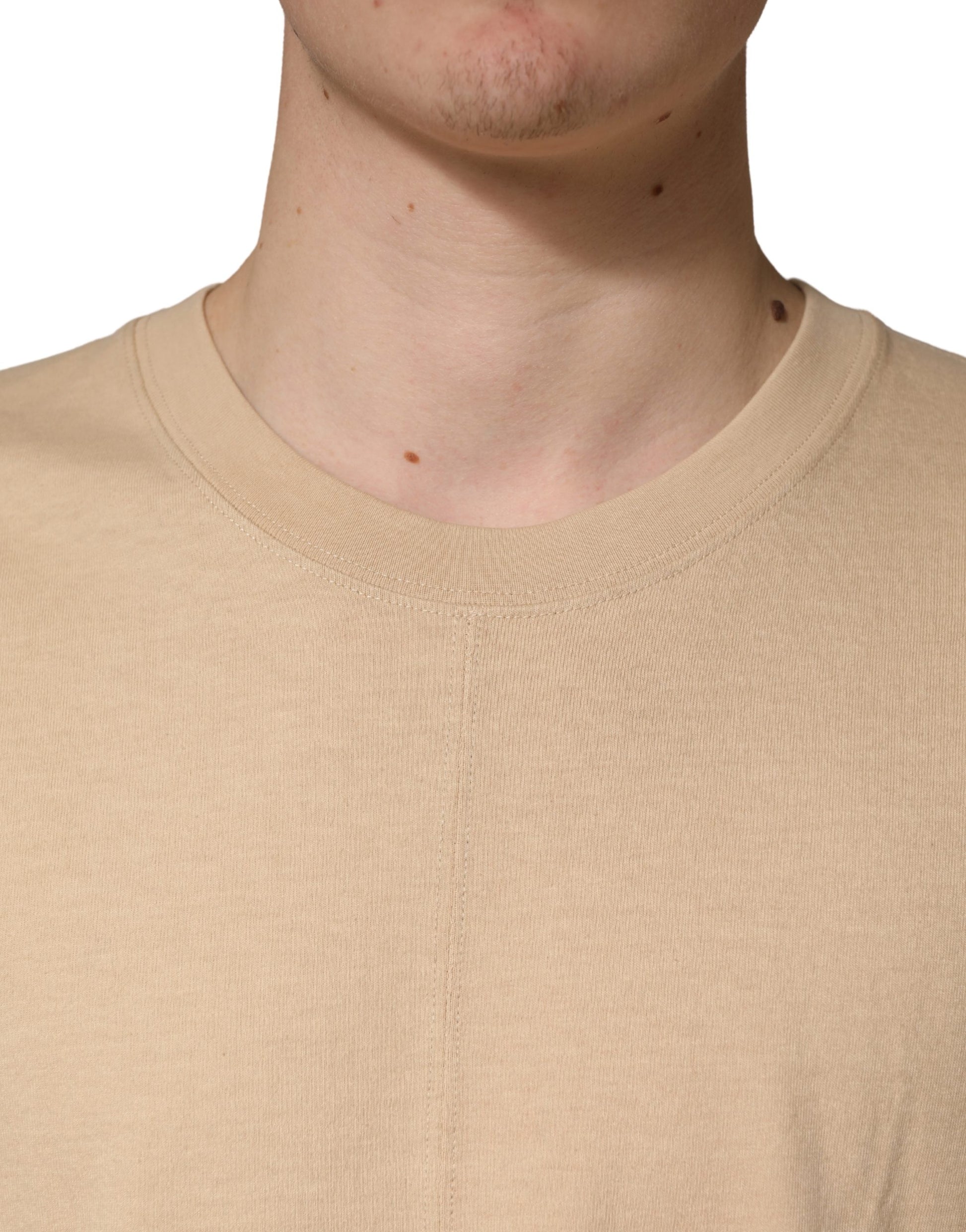 Beige Cotton Roundneck Oversized Fit T-shirt