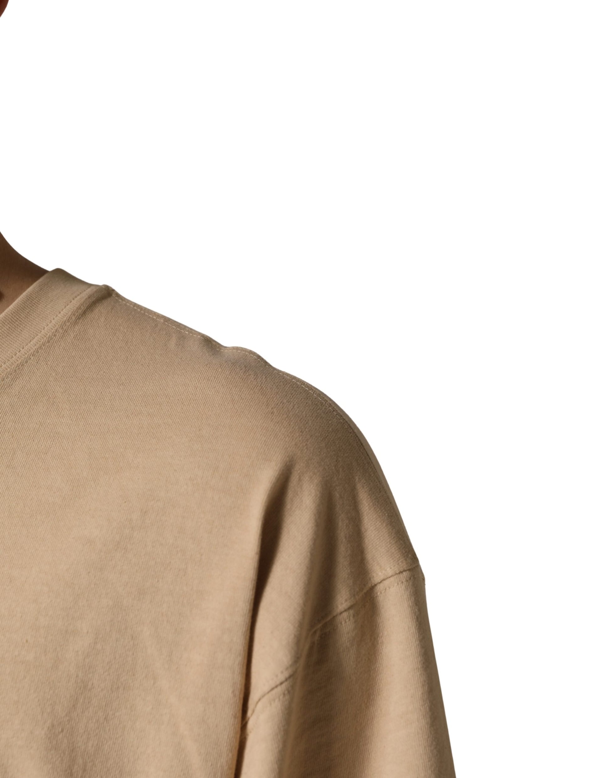 Beige Cotton Roundneck Oversized Fit T-shirt