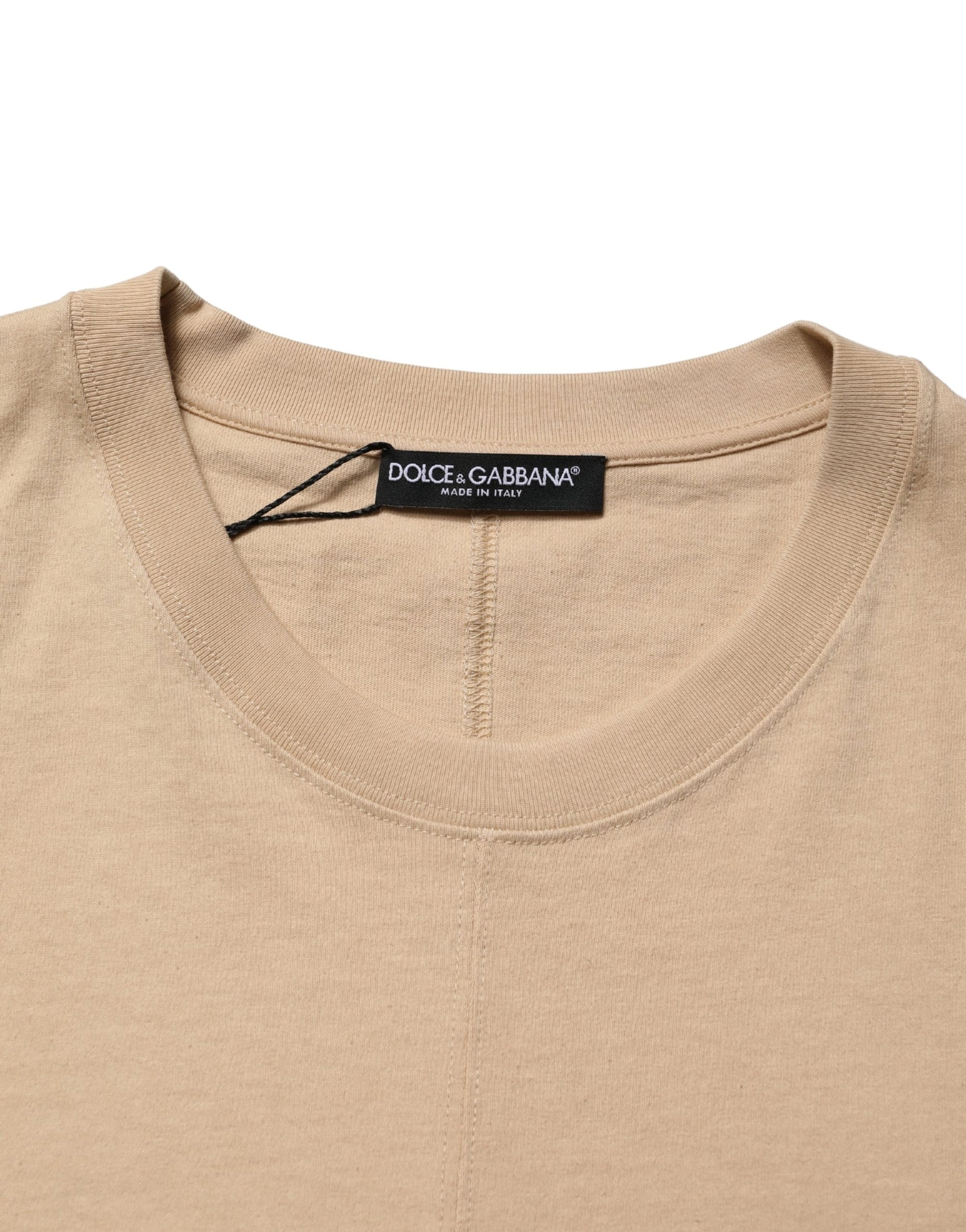 Beige Cotton Roundneck Oversized Fit T-shirt