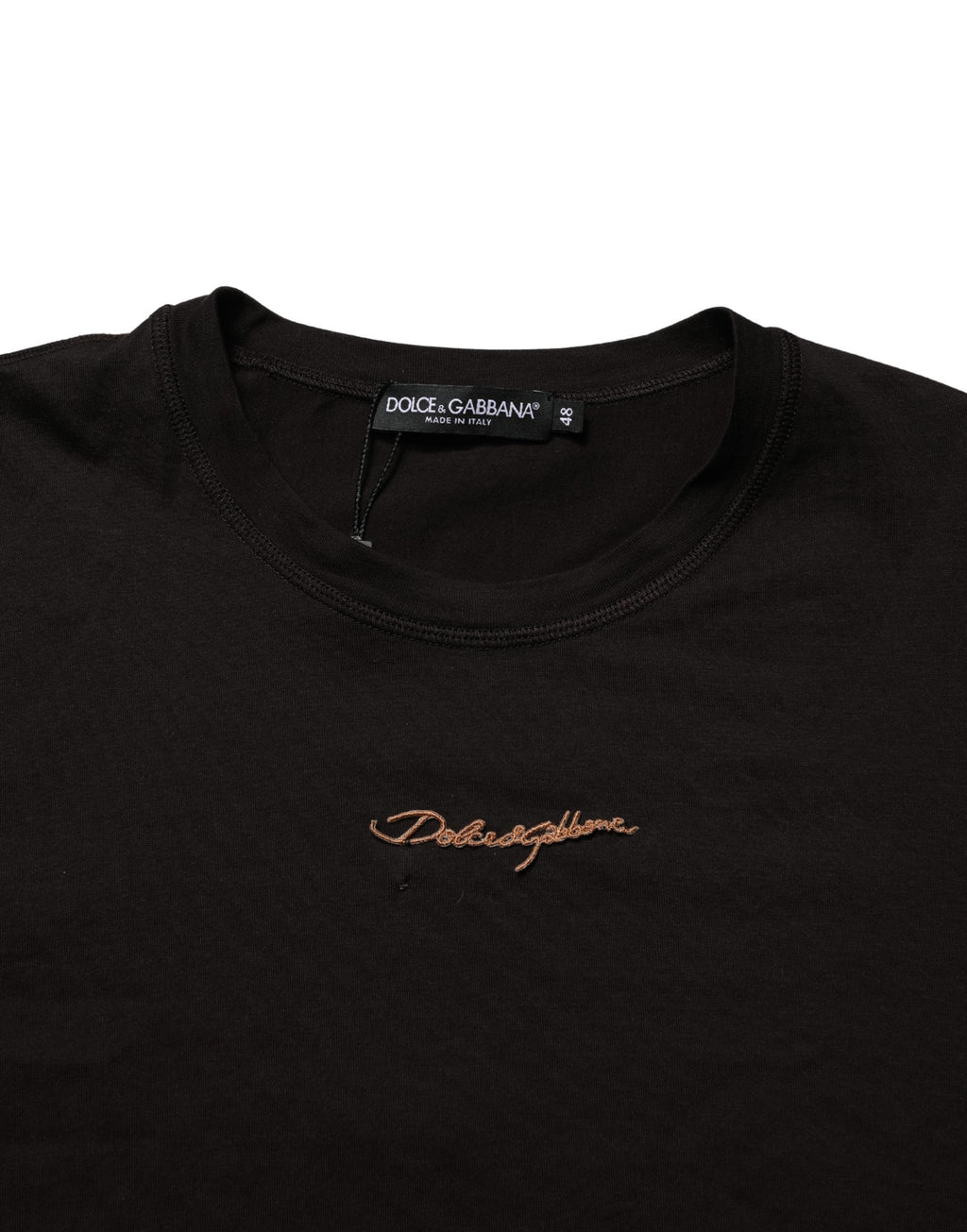 Brown Logo Embroidered Men Crew Neck T-shirt