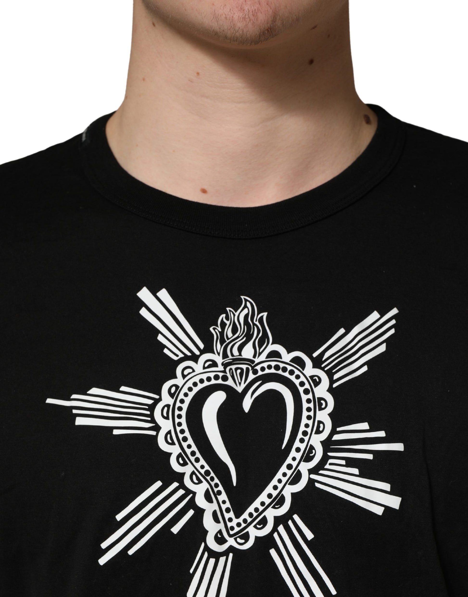Black Cotton Sacred Heart Crew Neck T-shirt