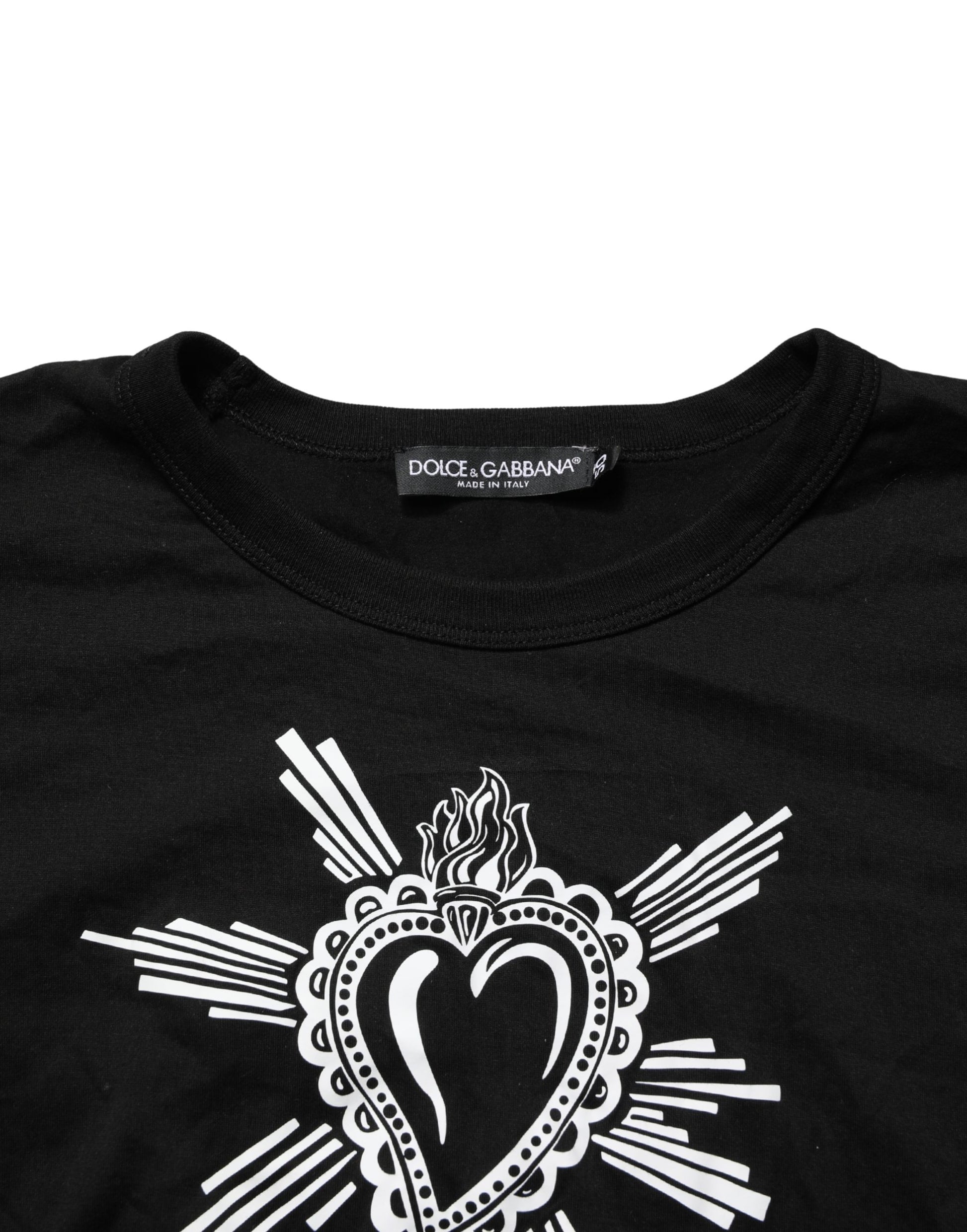 Black Cotton Sacred Heart Crew Neck T-shirt