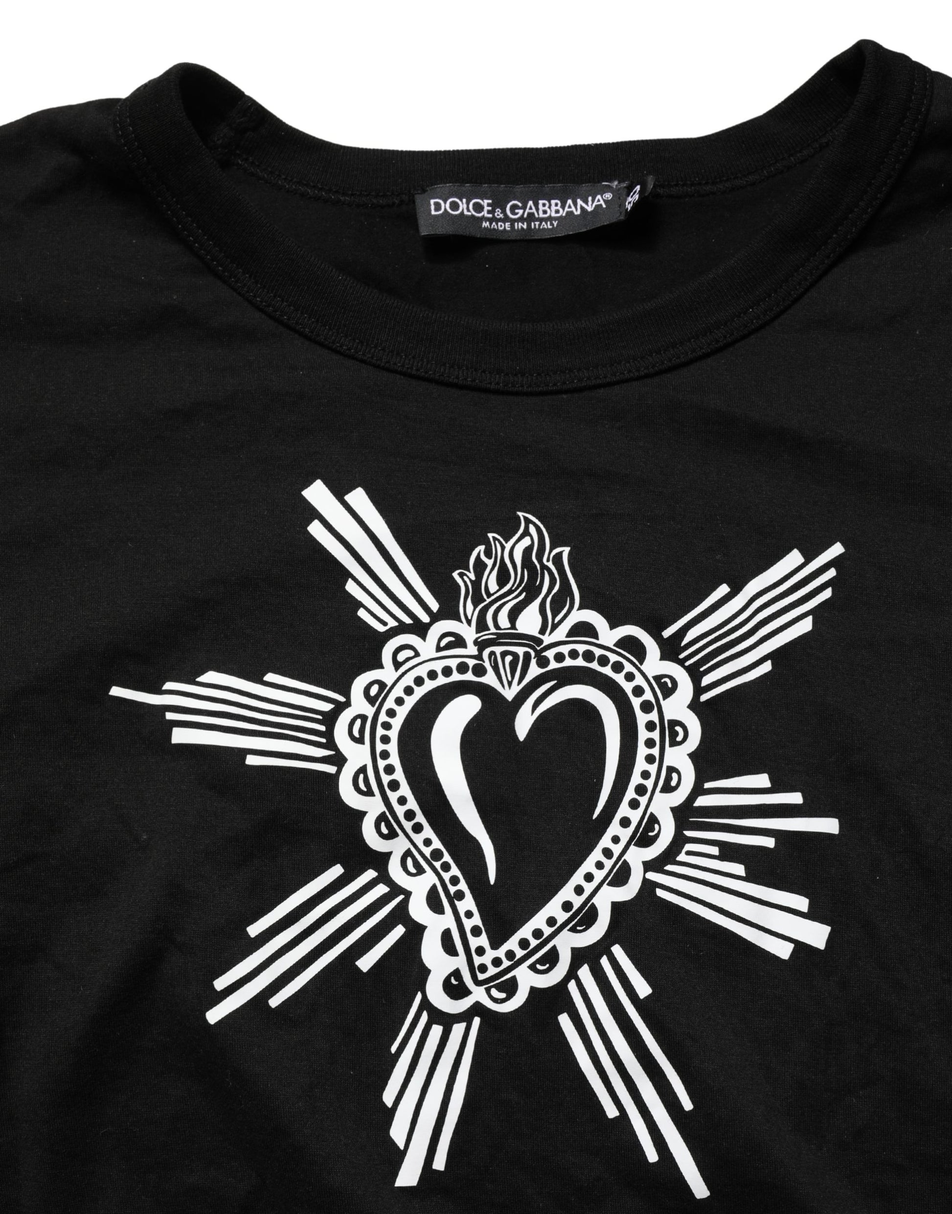 Black Cotton Sacred Heart Crew Neck T-shirt
