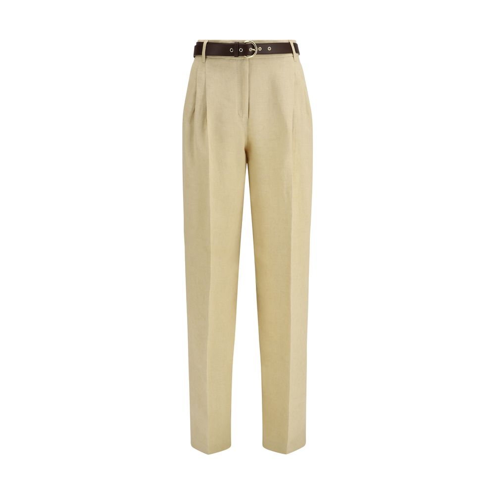 Beige Linen Casual Pants