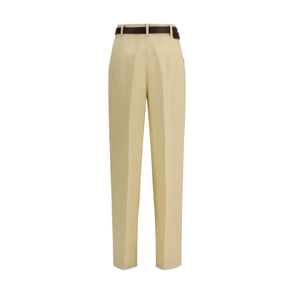 Beige Linen Casual Pants