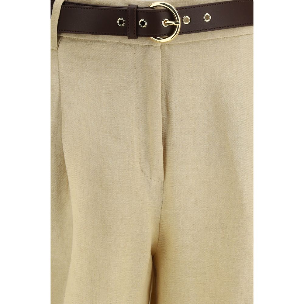 Beige Linen Casual Pants