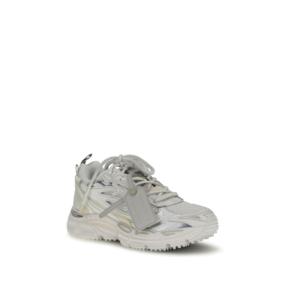 White Polyurethane Athletic Sneakers