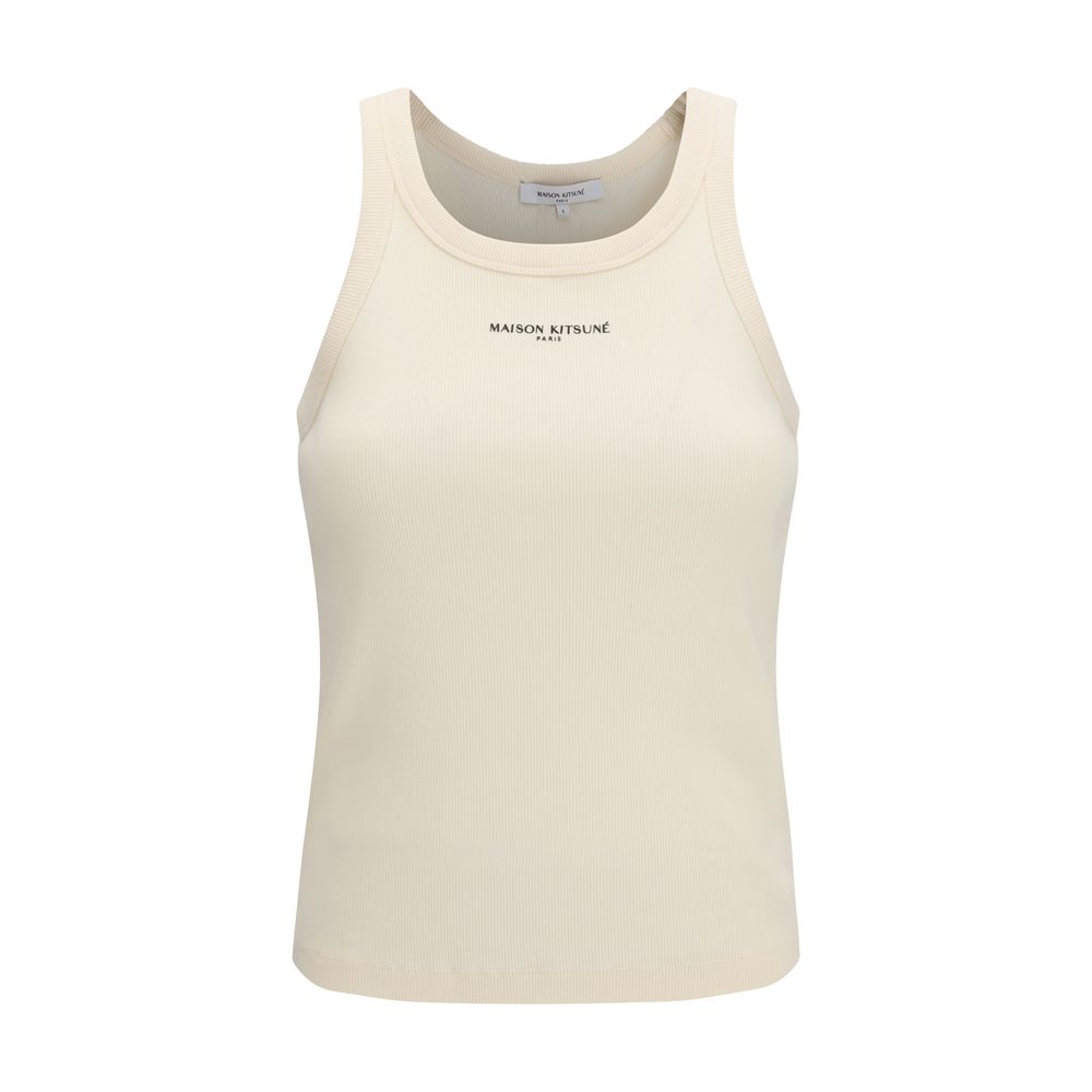 Beige Cotton Sleeveles T-Shirt