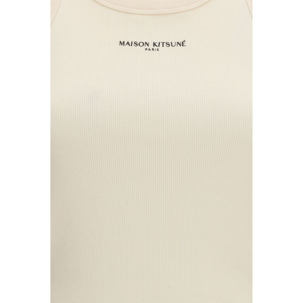 Beige Cotton Sleeveles T-Shirt