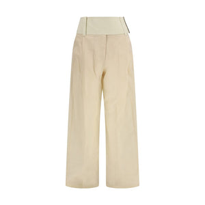 Beige Cotton Casual Pants