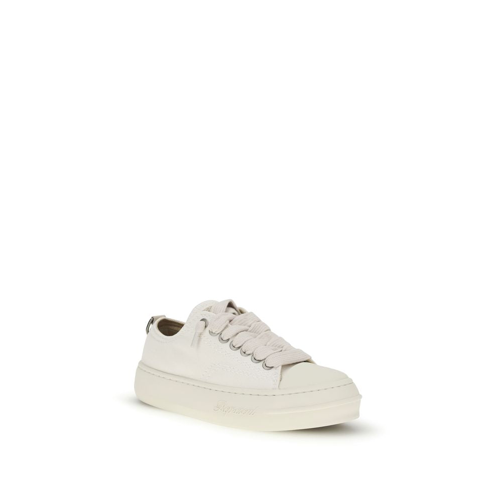 White Cotton Low Top Sneakers