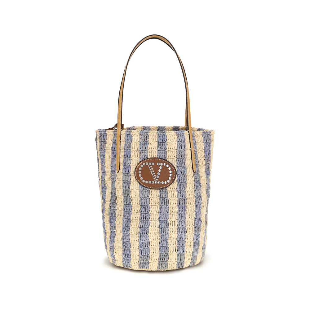 Blue Raffia Backet Bag