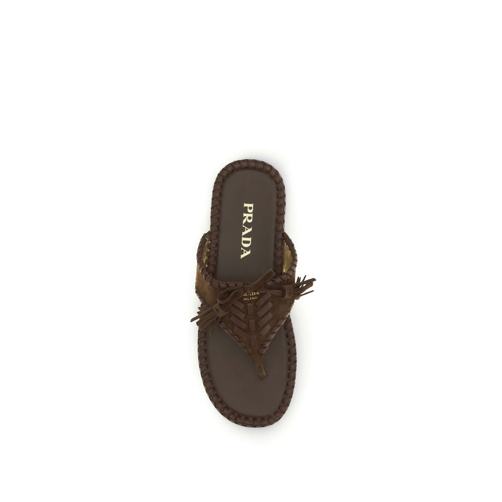 Brown Calf Leather Bos Taurus Flat Sandals