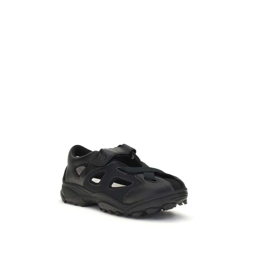 Black Calf Leather Bos Taurus Flat Sandals