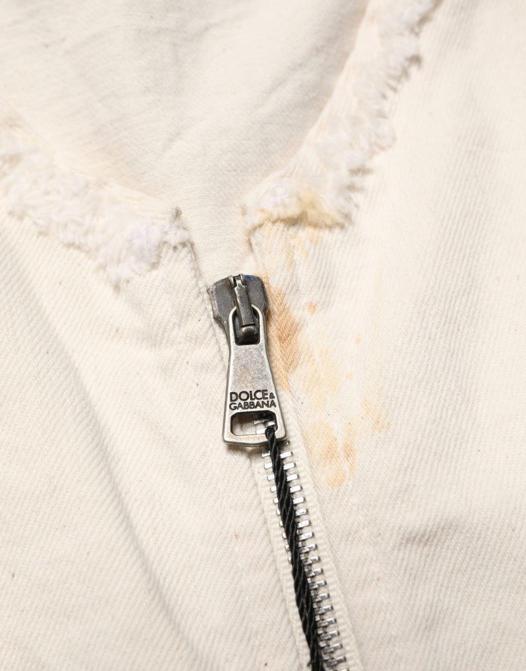Off White Cotton FullZip Denim Blouson Jacket