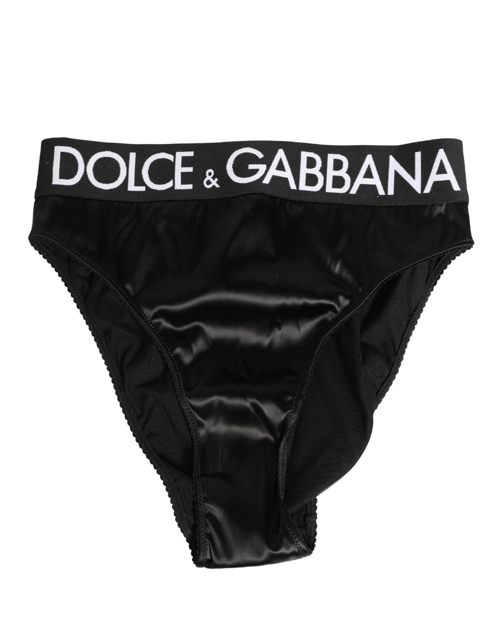 Black Satin High-Waist Brief Logo Women Underwear