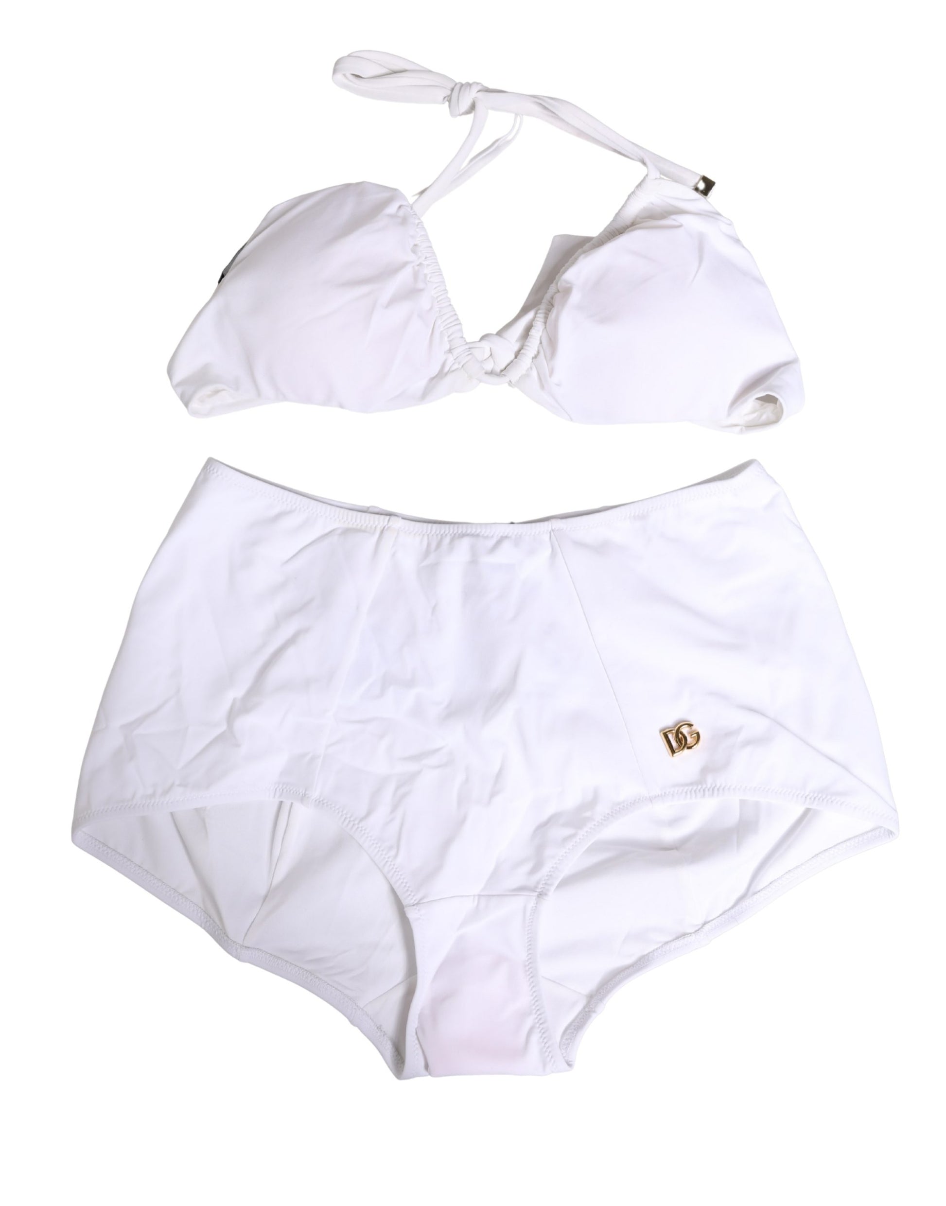 White Halter Top High Waist Bikini Bottom Swimwear
