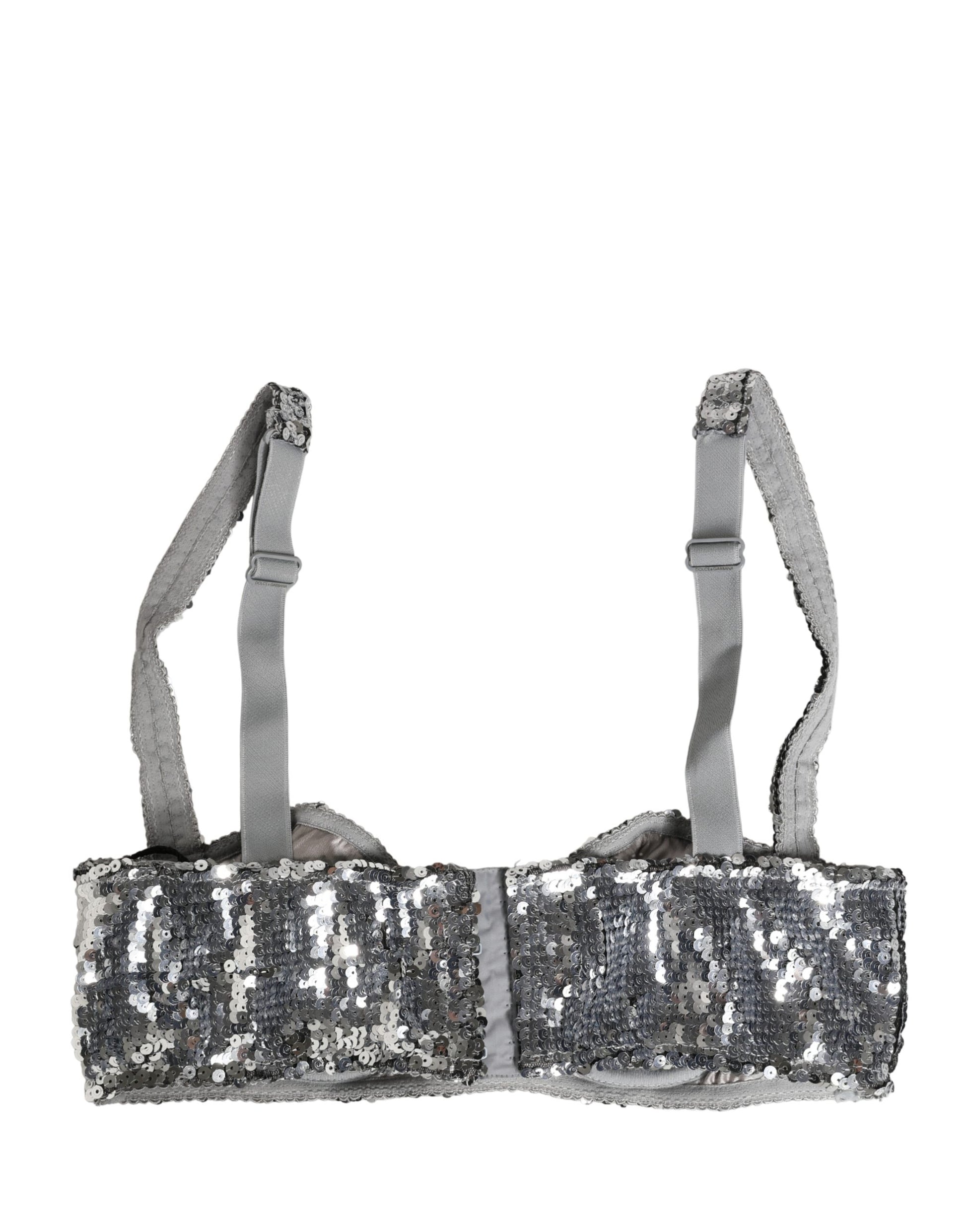 Silver Sequined Nyon Balconnet Bra Underwear