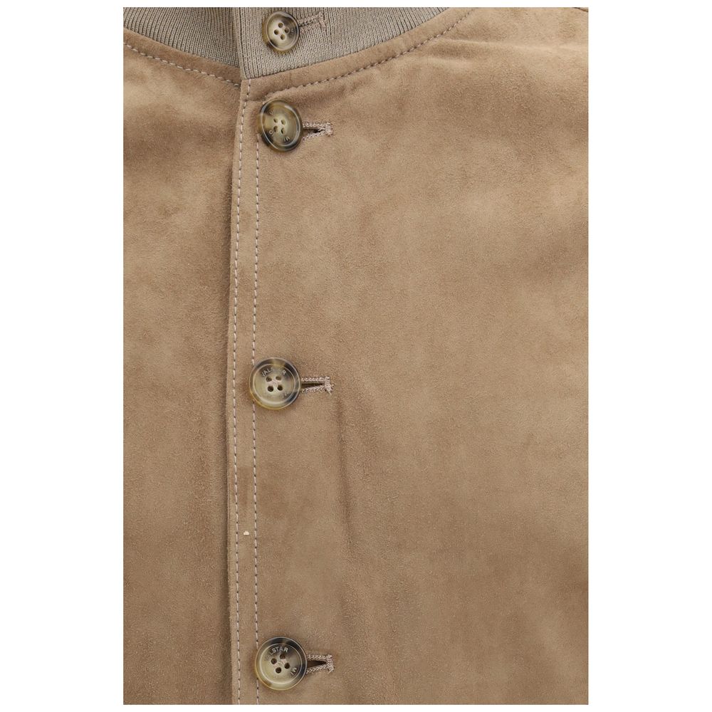 Beige Calf Leather Bos Taurus Bomber