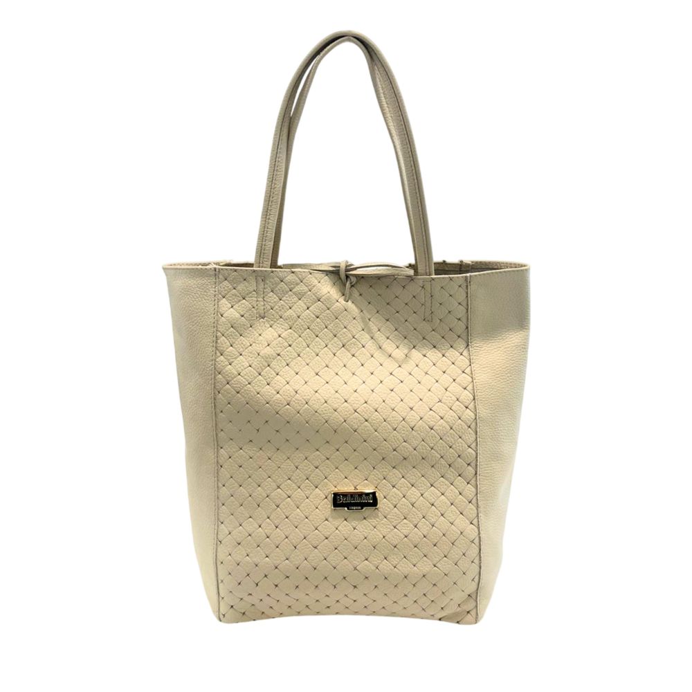 Beige Leather Women Shoulder Bag